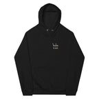 Black hoodie with Wild East chest logo and drawstring hood