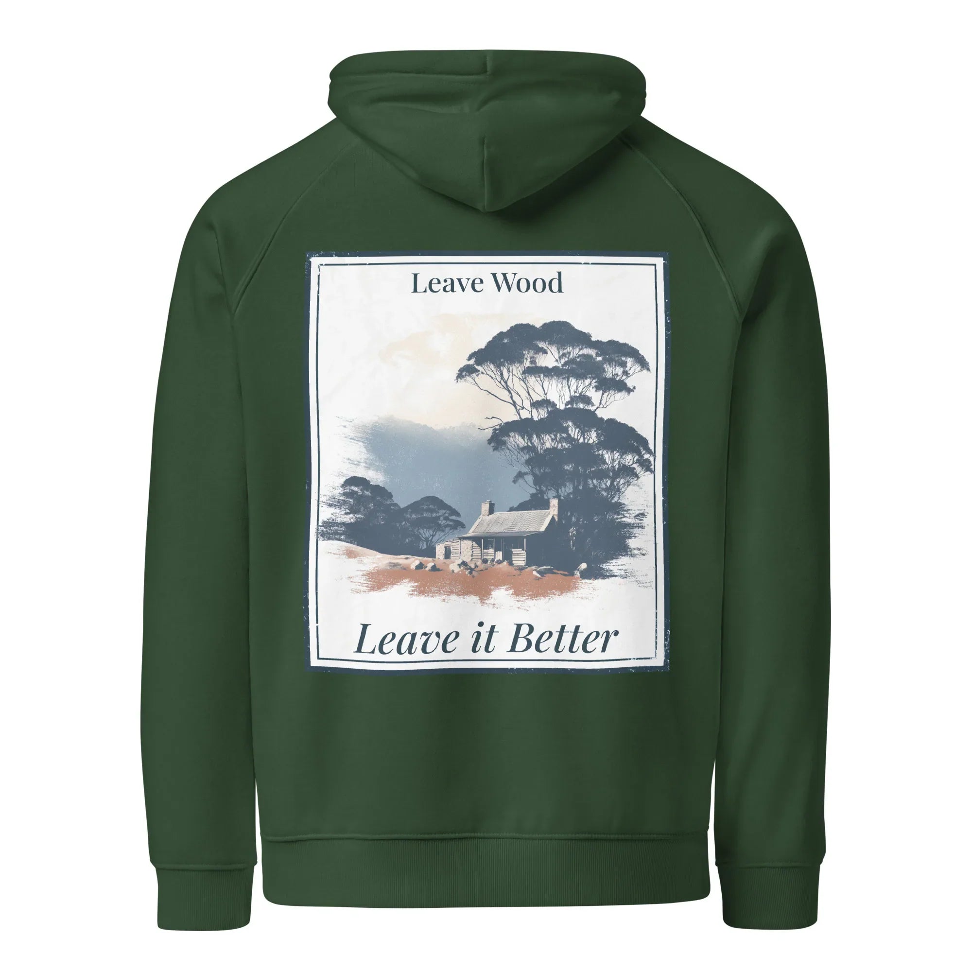 Forest green pullover hoodie with hood and large front square graphic