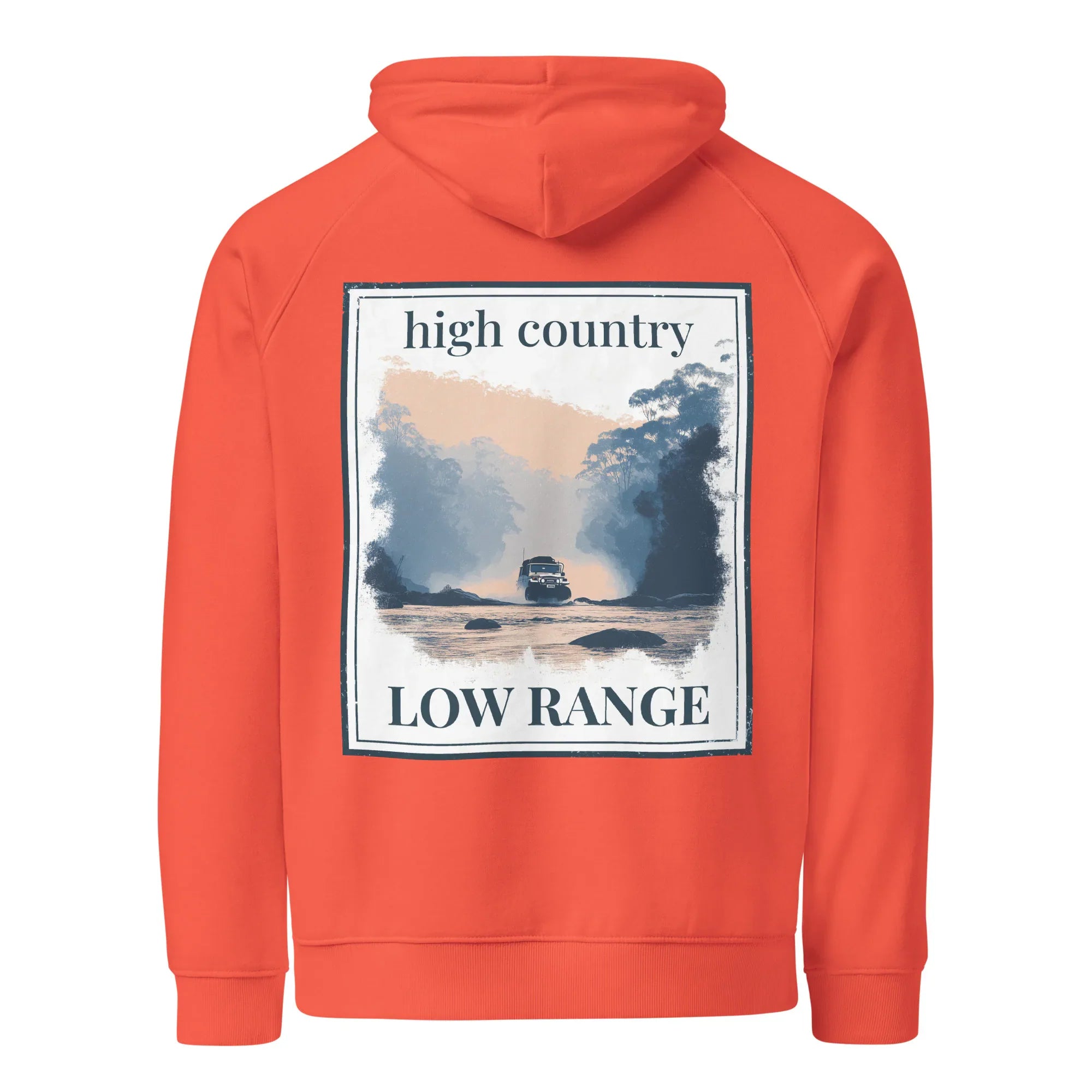 Burnt orange eco hoodie with hood and large back graphic print panel