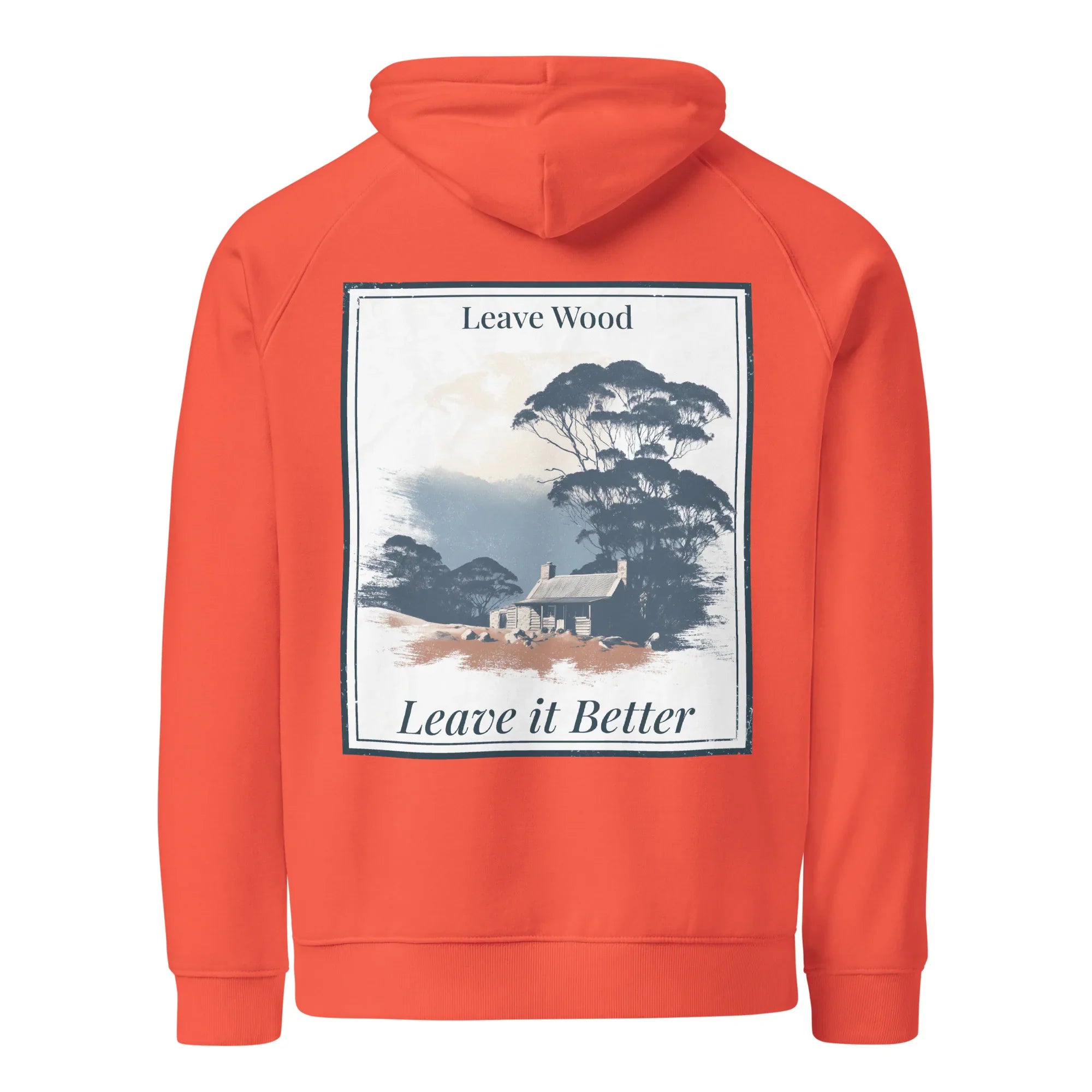Burnt orange pullover hoodie with hood and large back square graphic