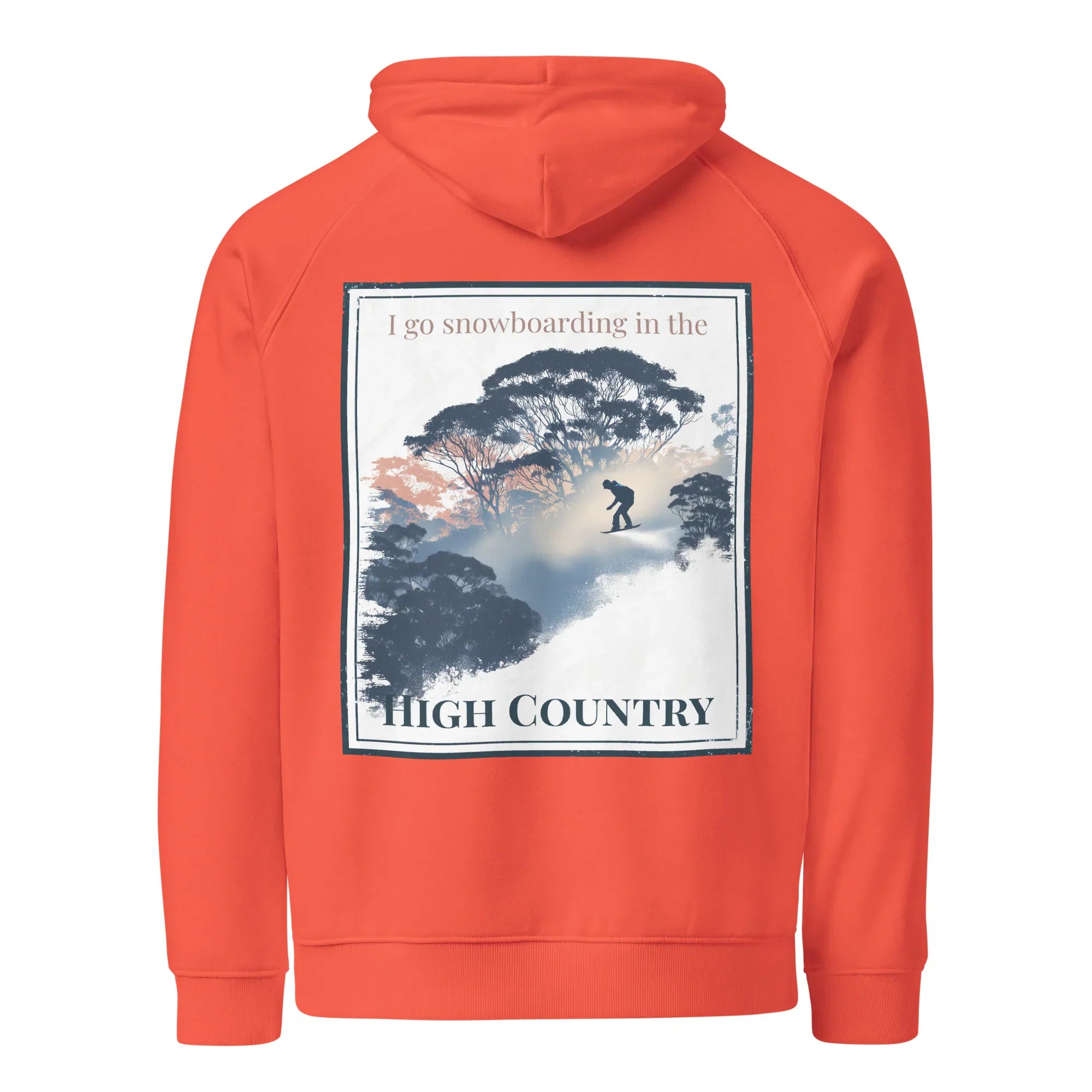 Burnt orange eco hoodie with centered back graphic and hood