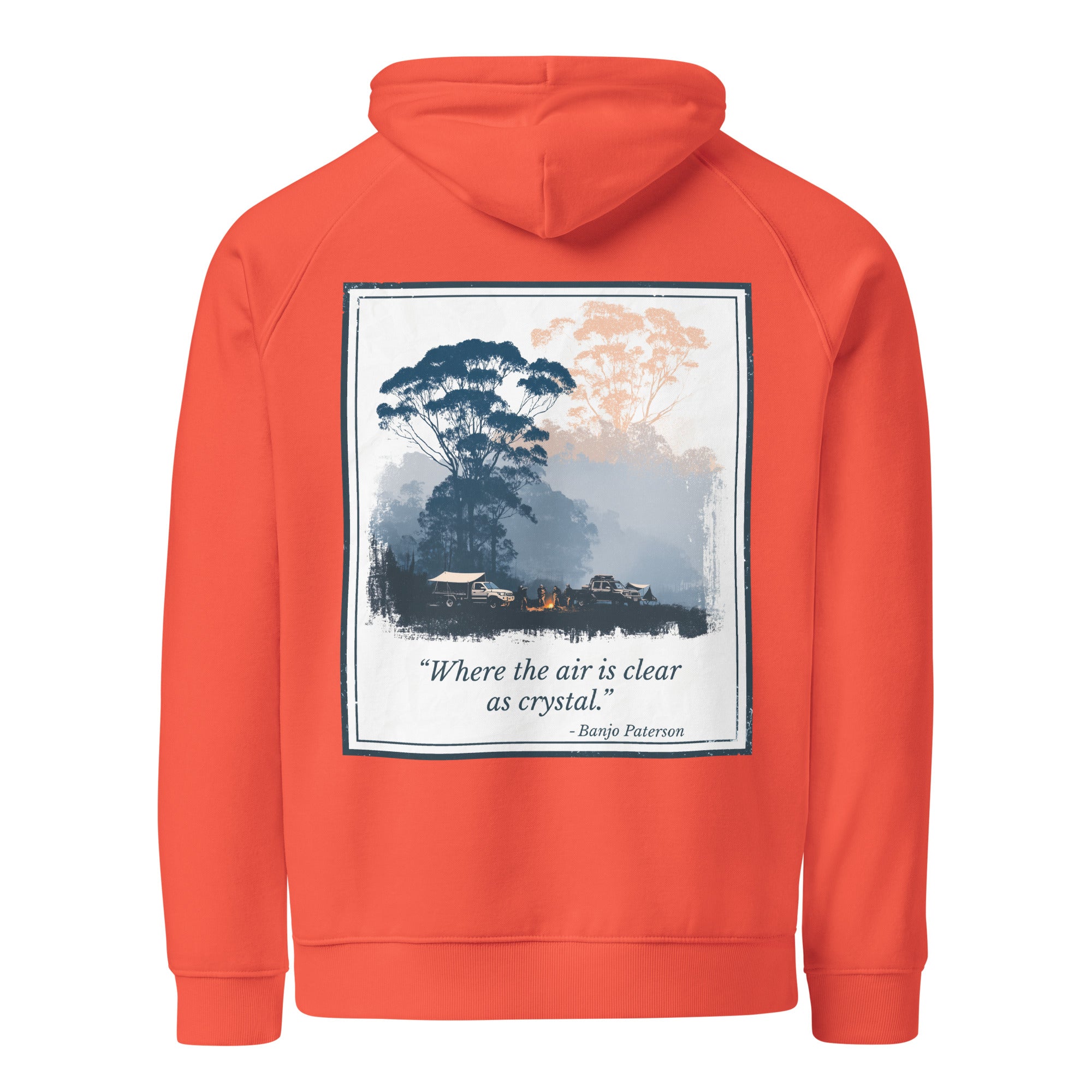 Orange eco hoodie with hood and large back graphic print with quote
