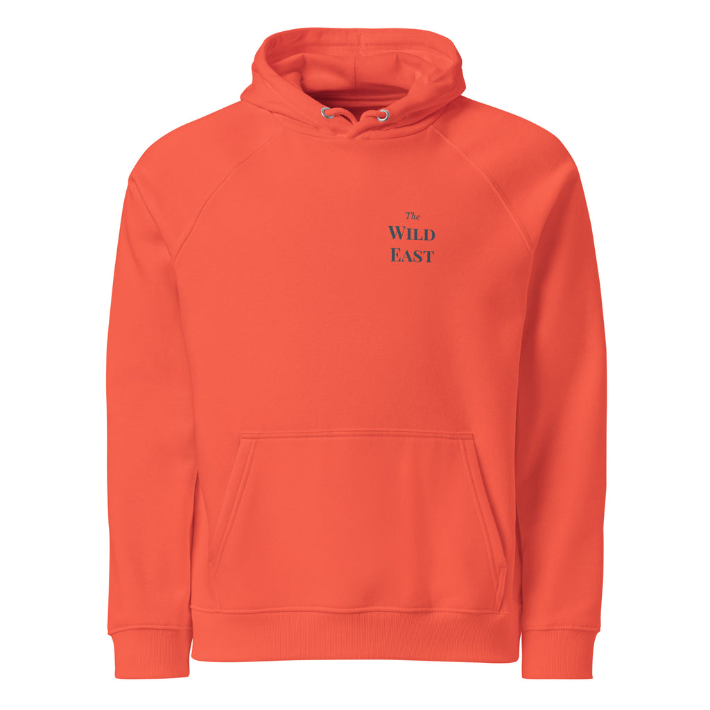 Orange eco hoodie with kangaroo pocket and drawstring hood