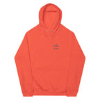 Burnt orange hoodie with hood, drawstrings, front kangaroo pocket, 'Wild East' logo.