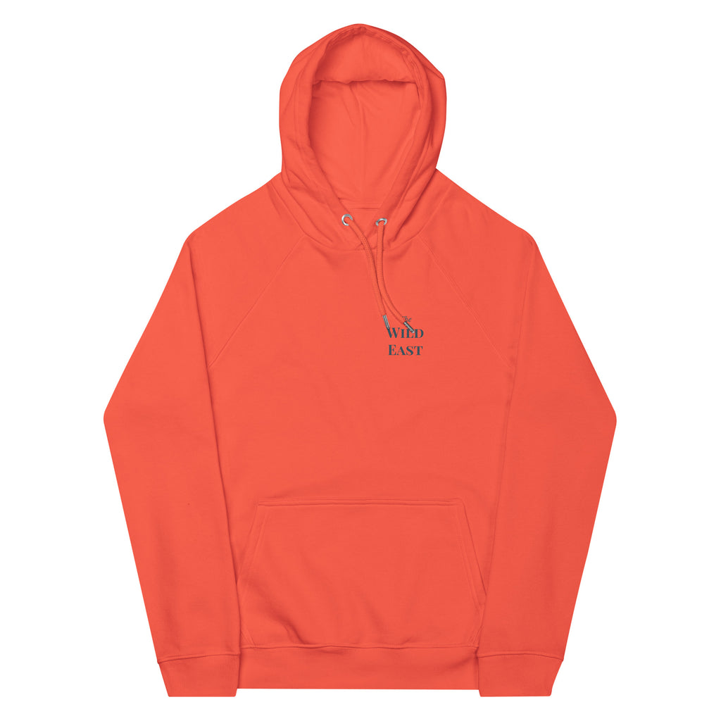 Burnt orange eco hoodie with hood, drawstring, kangaroo pocket and Wild East logo