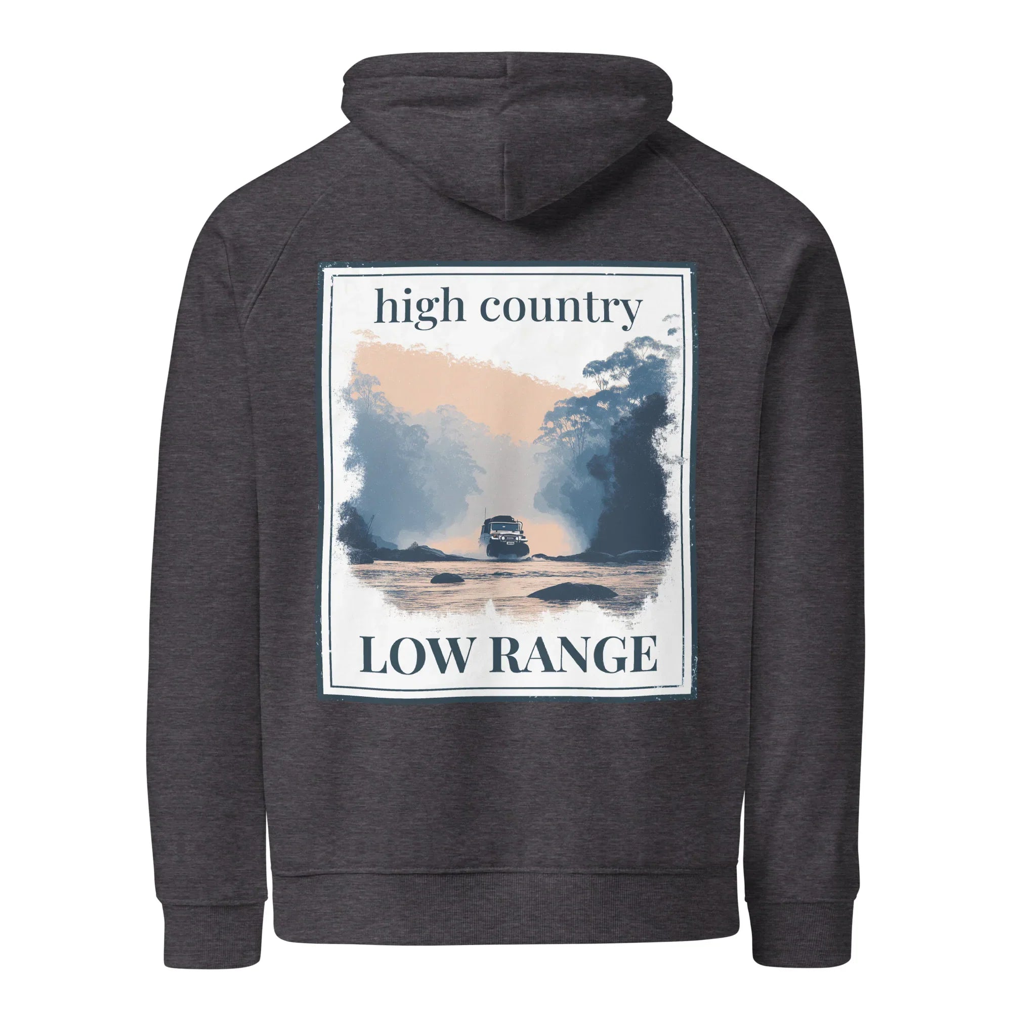 Charcoal melange eco hoodie with hood and large back graphic print panel