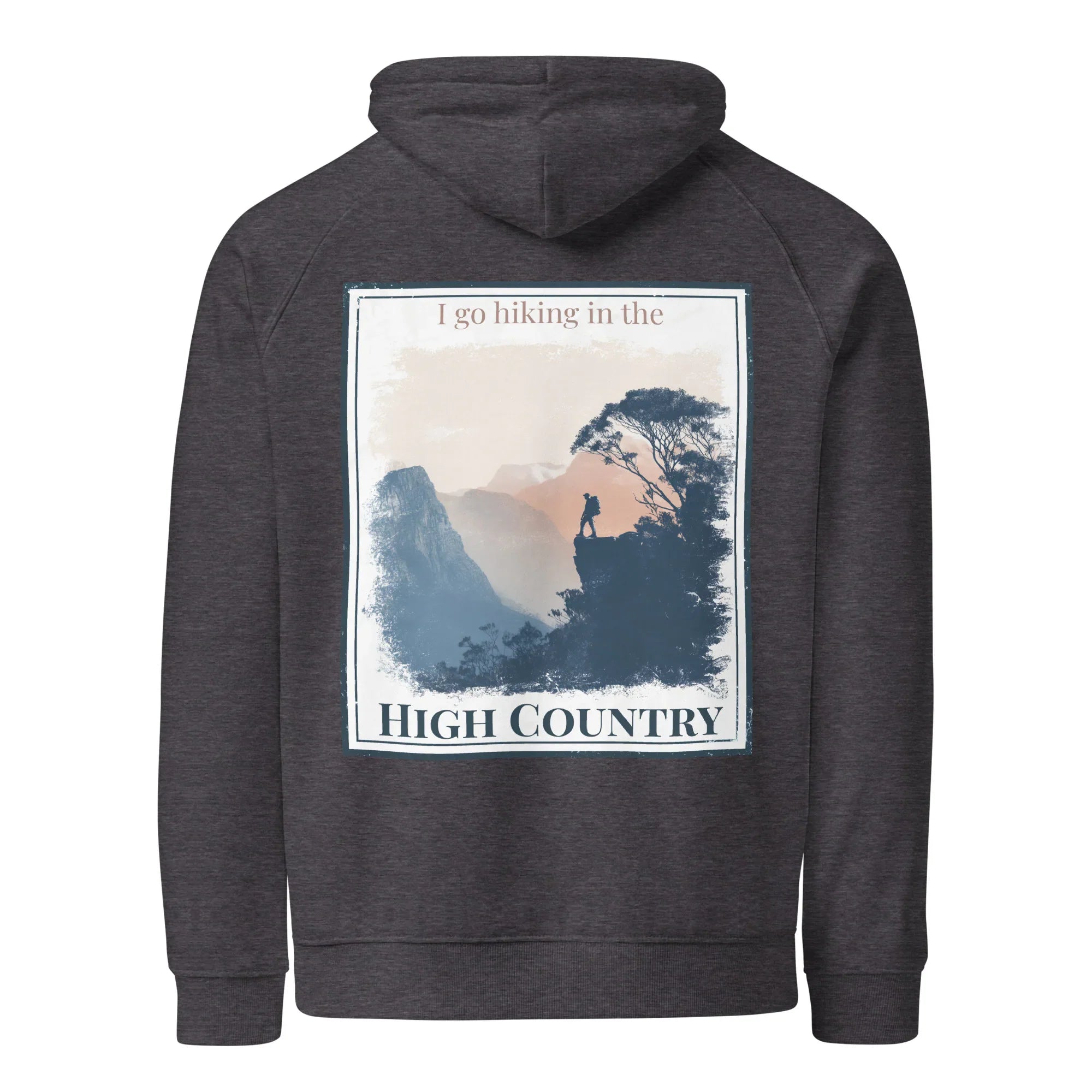 Charcoal hoodie with large back graphic print and hood drawstring