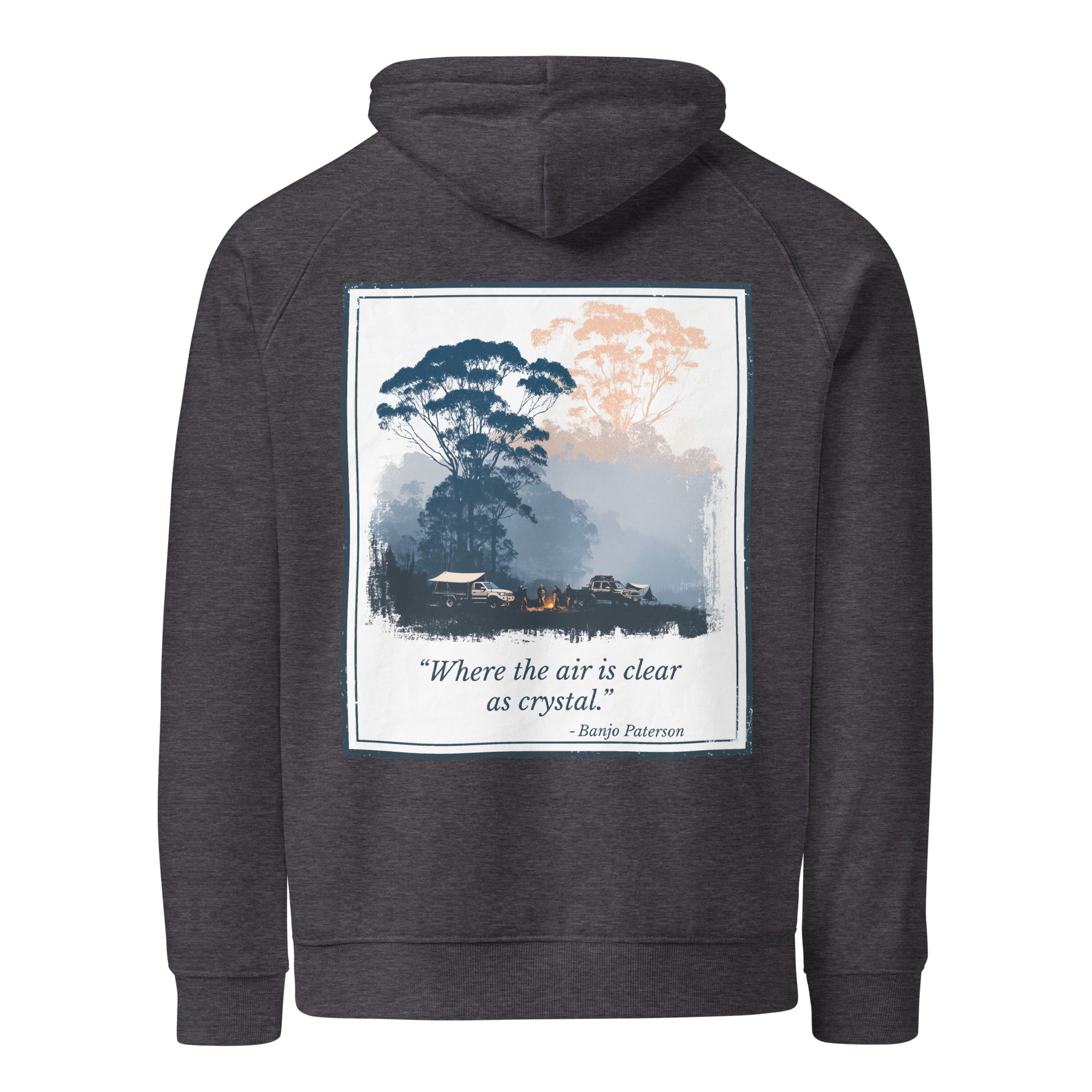 Charcoal eco hoodie with hood and large back graphic print with quote