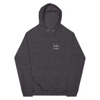 Charcoal hooded sweatshirt with drawstring hood, kangaroo pocket, and chest logo