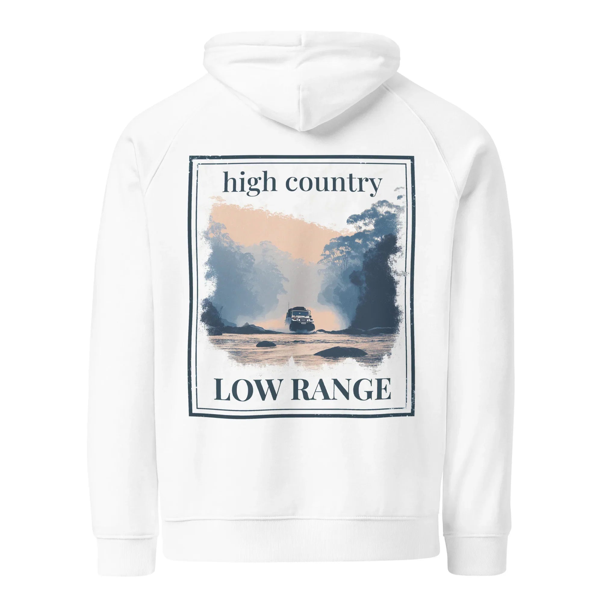 White eco hoodie with hood and large back graphic print panel