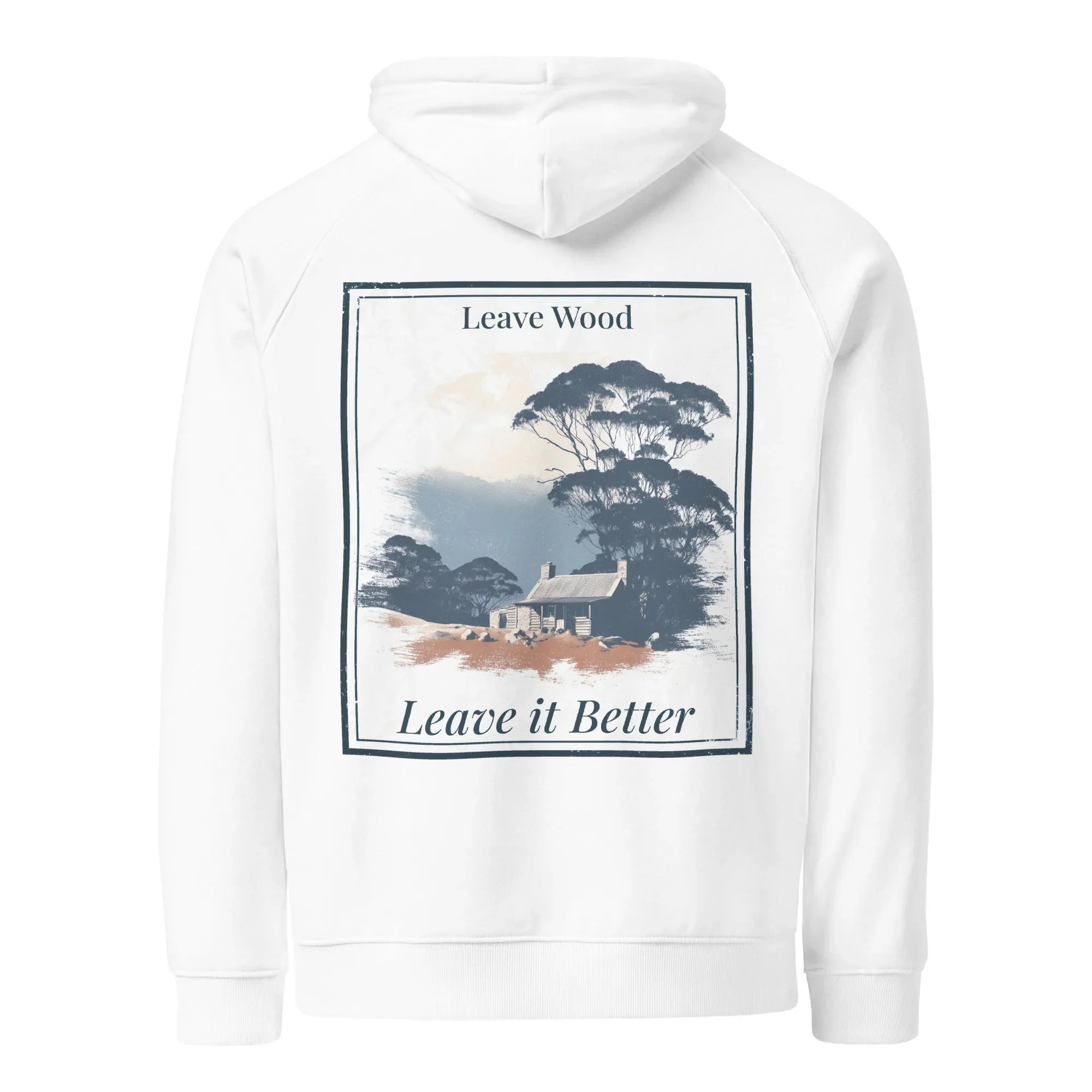 White pullover hoodie with hood and large back square graphic