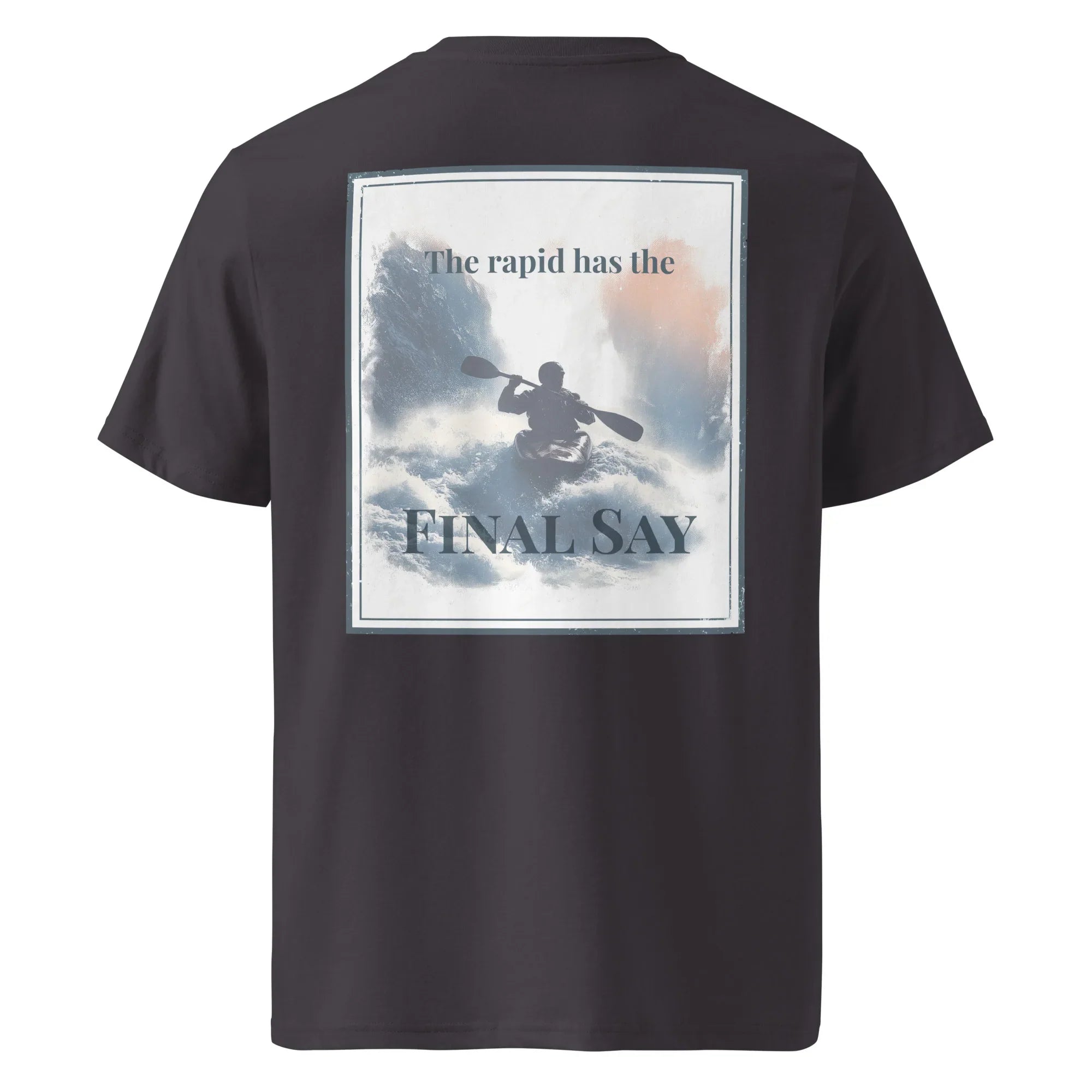 Dark T-shirt with large back graphic reading “Final Say”