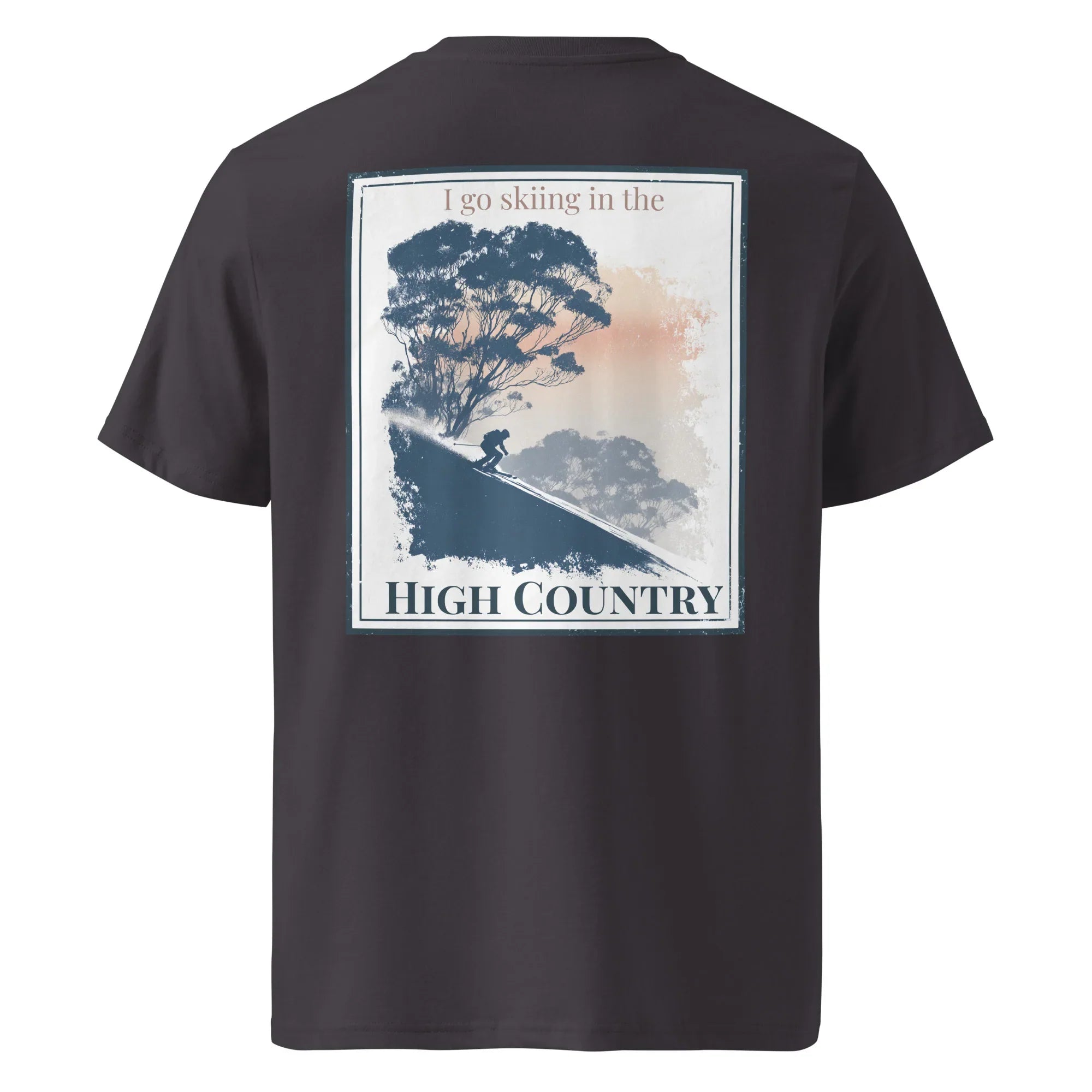 Organic Tee Dark Heather Grey mit Rückendruck „High Country“
