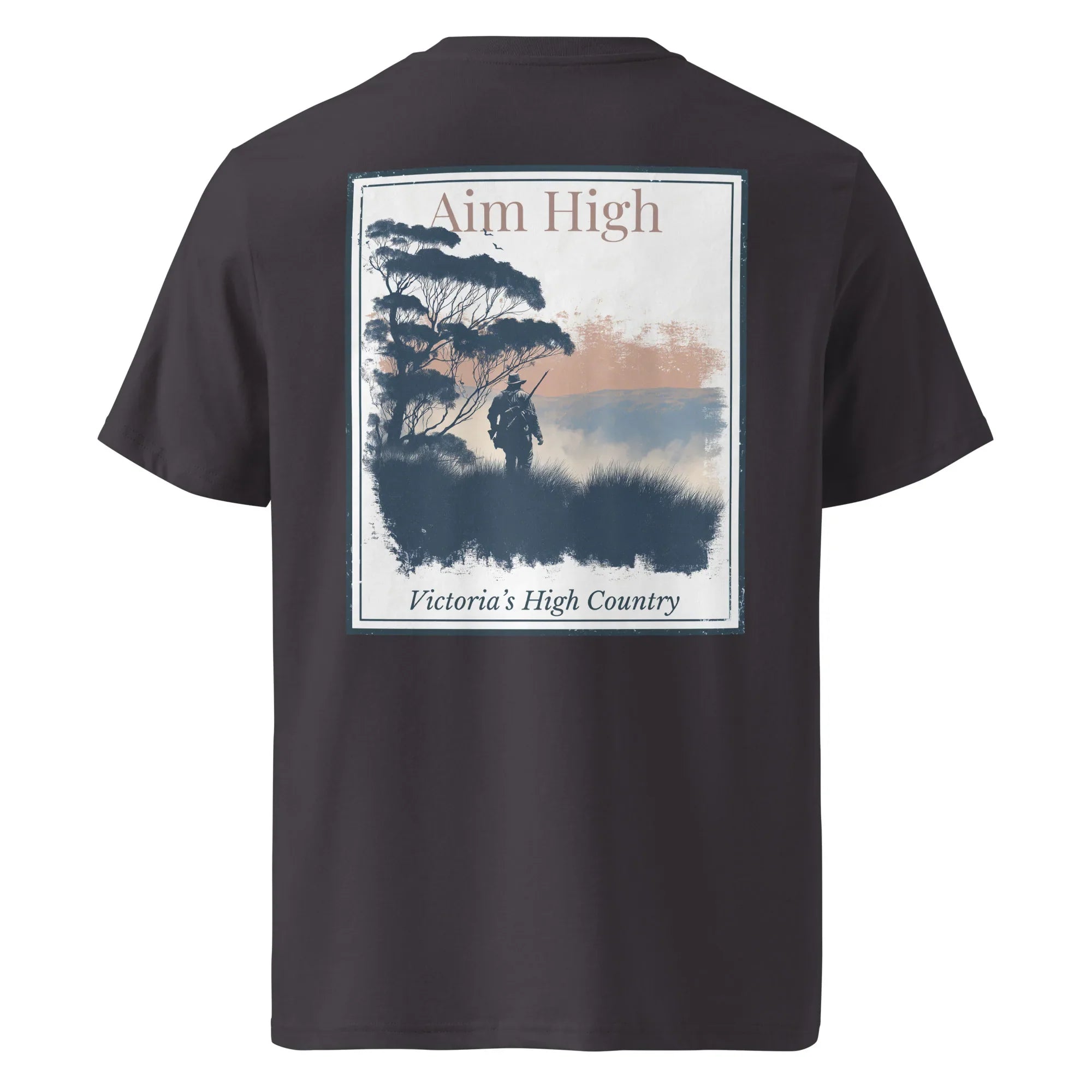 Organic T-Shirt Aim High (Dark Heather Grey) – back graphic print