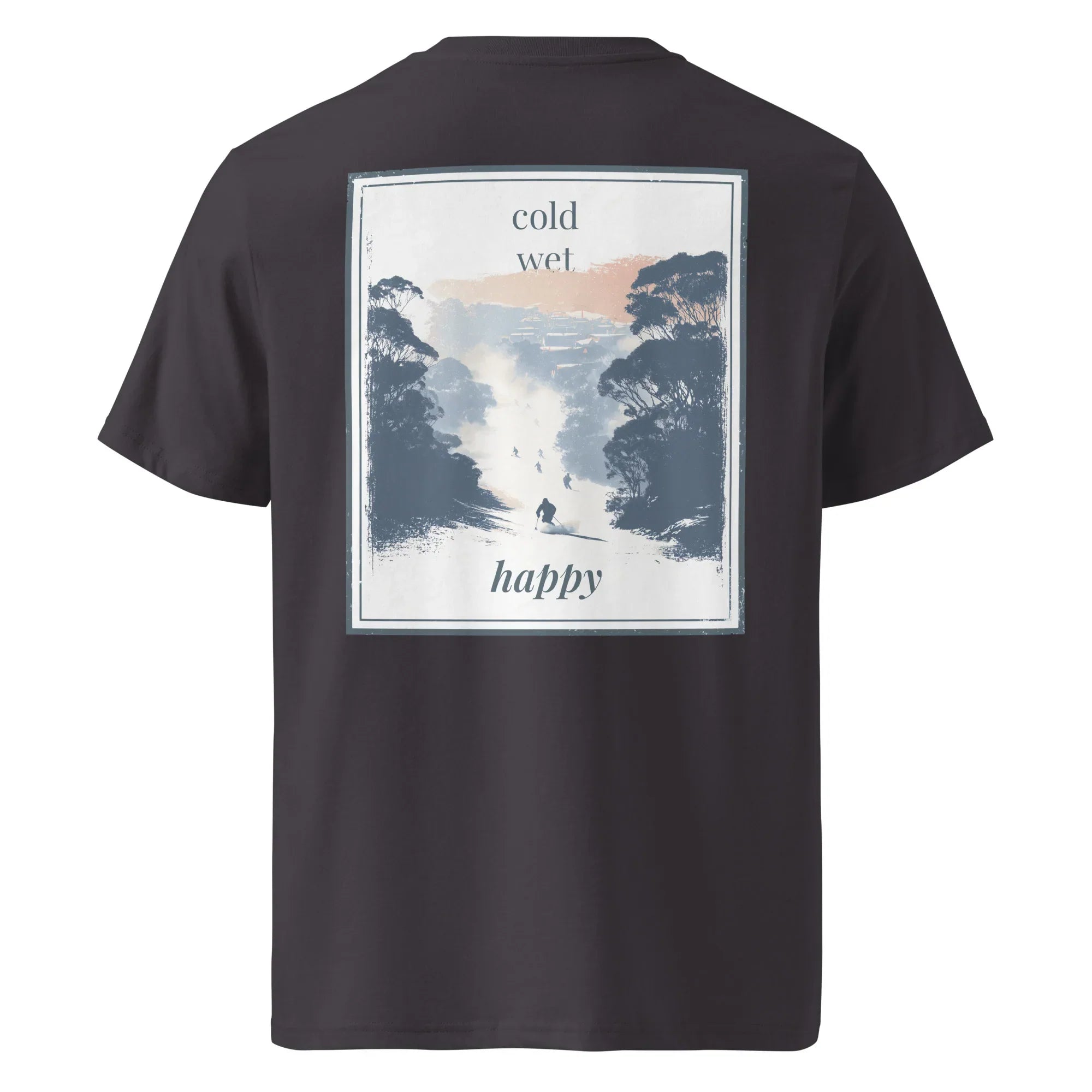 Organic Tee in Anthracite mit großem „cold wet happy“-Rückenprint