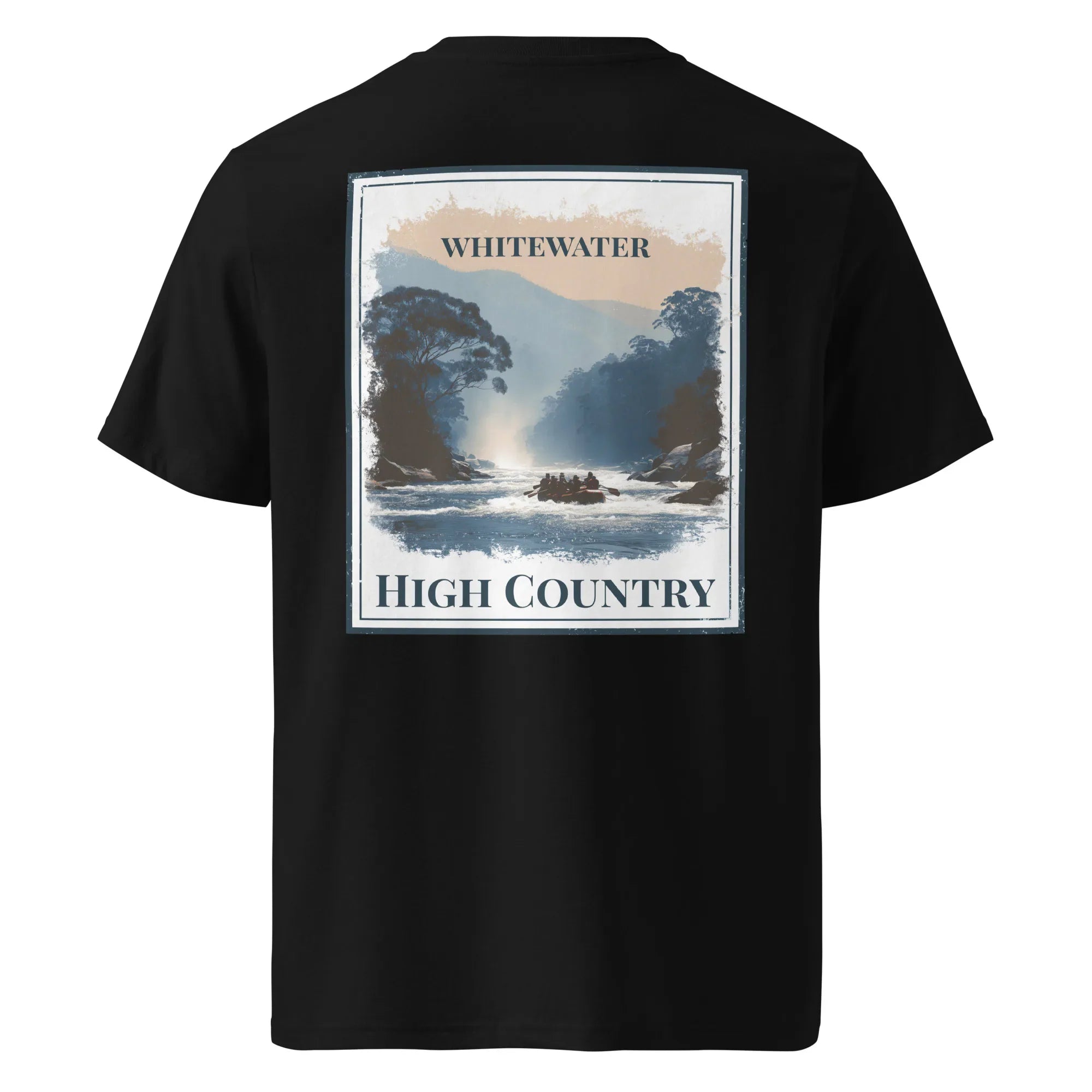Organic Tee „Whitewater High Country“ in Schwarz, großer Rückenprint