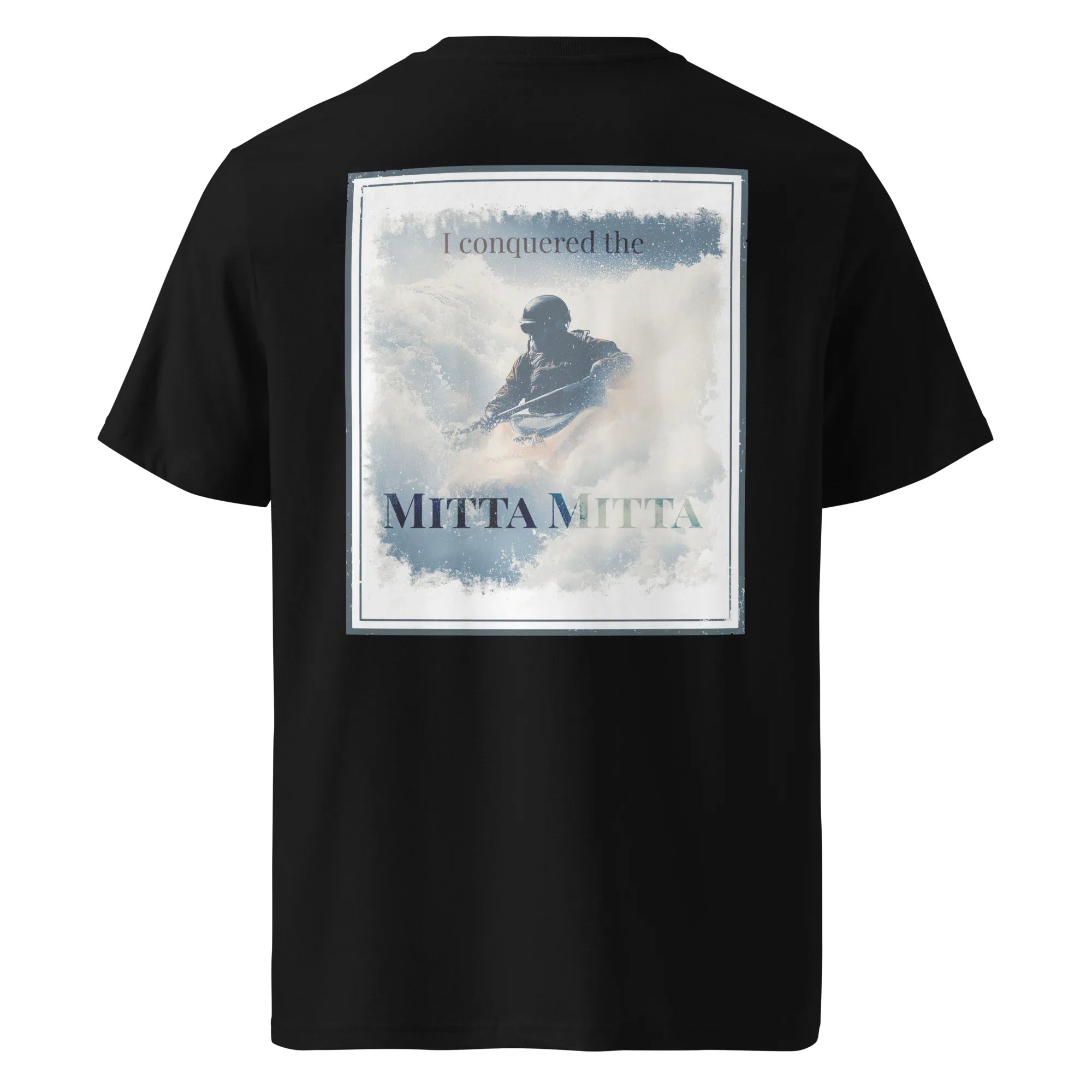Organic Tee, black back graphic with rider and 'Mitta Mitta' text