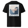 Black T-shirt with “High Country” hiking graphic on the back