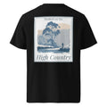 Black organic tee with back “High Country” landscape graphic and “Hooked on the” text