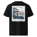 Aim High T-shirt back, black with large rectangular landscape graphic print