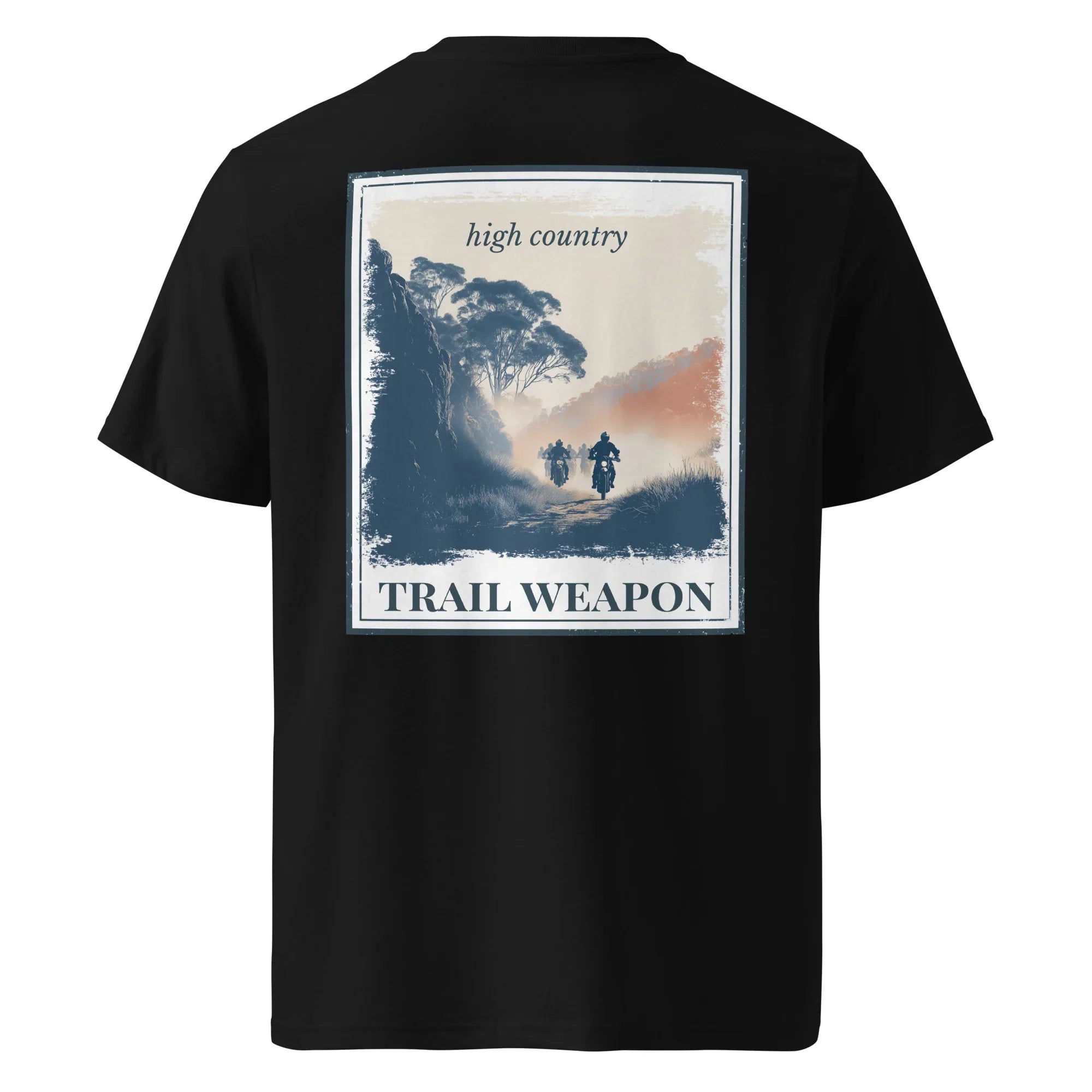 Organic Tee "Trail Weapon" back print, black crew neck