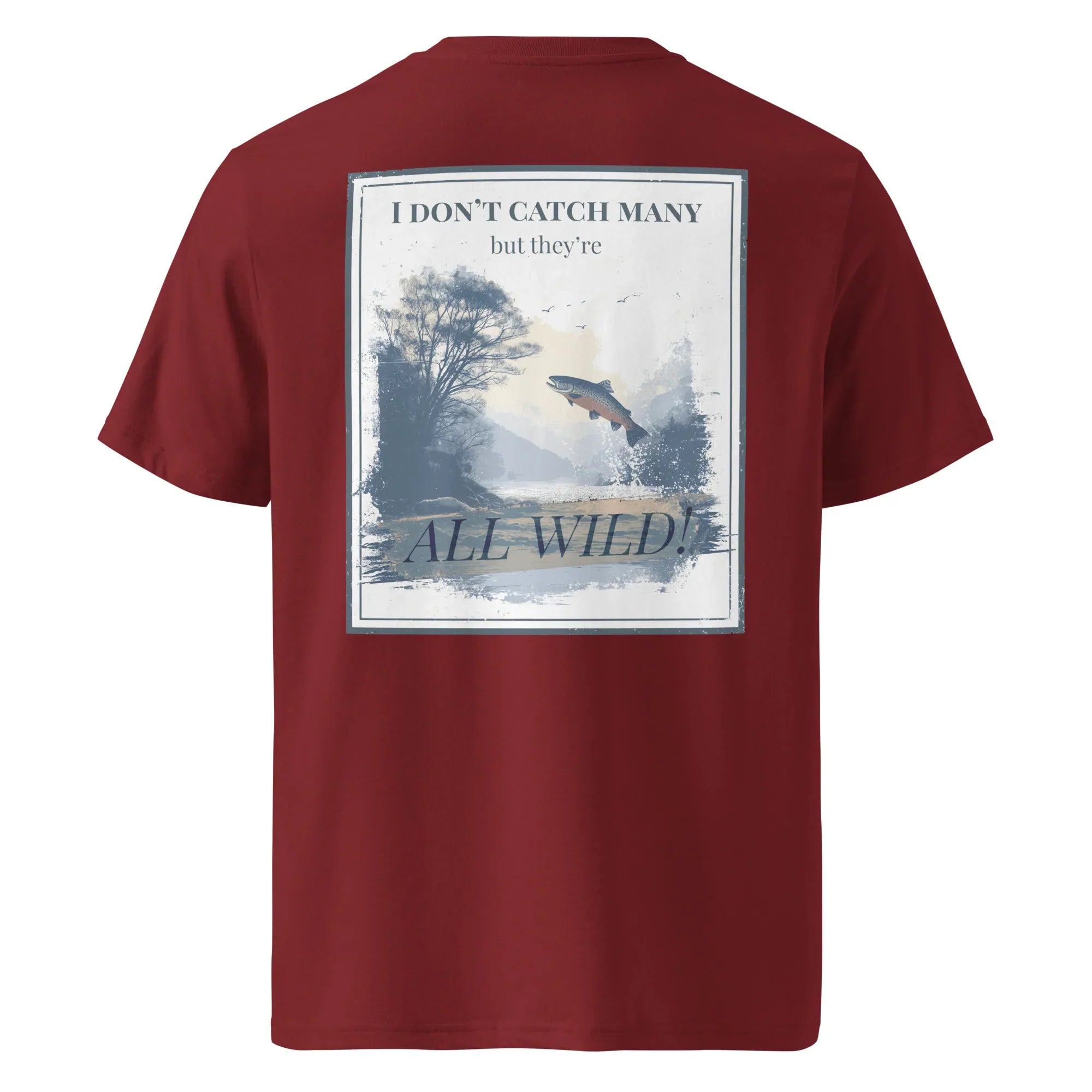 Organic Tee - All Wild in Burgundy, back graphic print with bird and “ALL WILD”