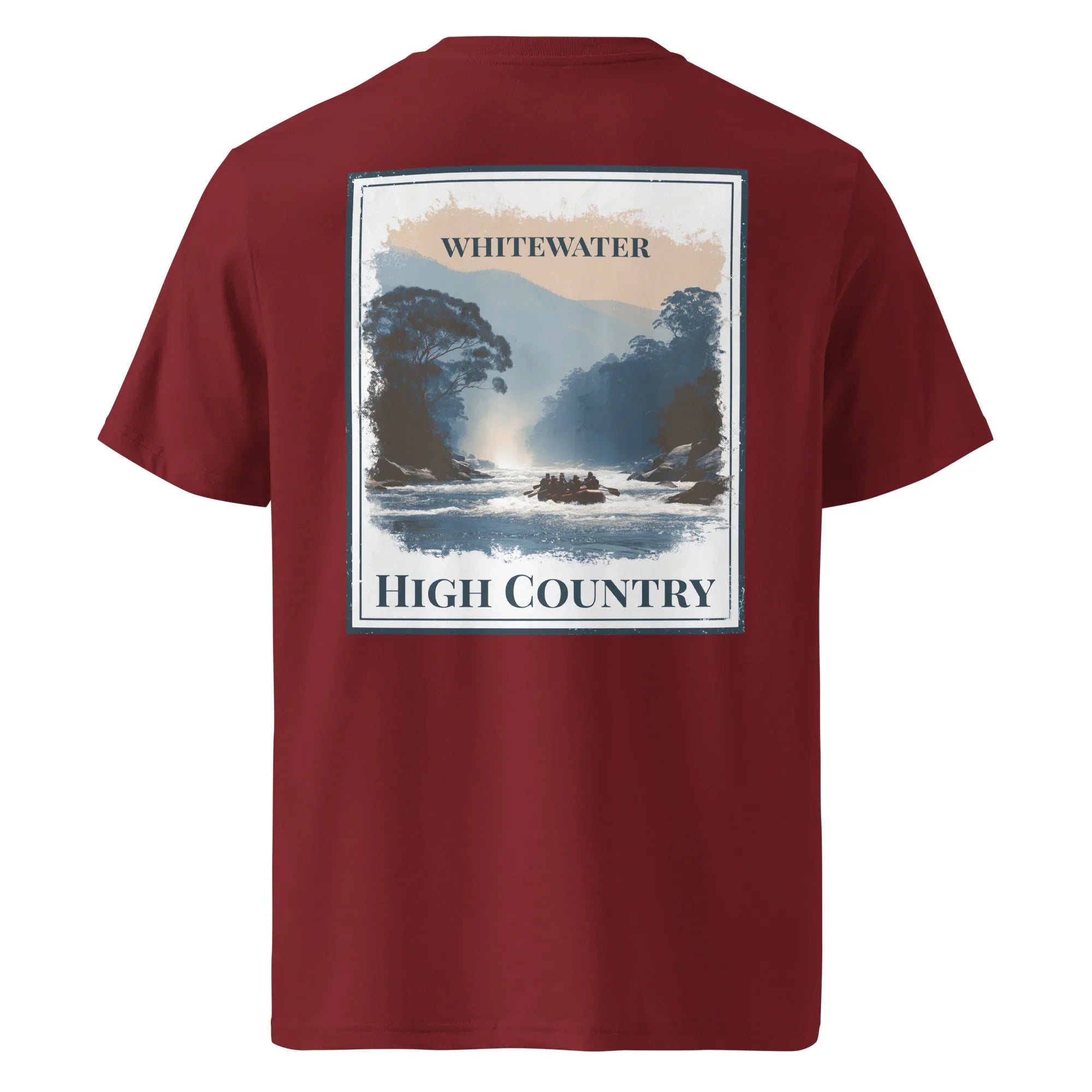 Organic Tee „Whitewater High Country“ in Burgundy, großer Rückenprint