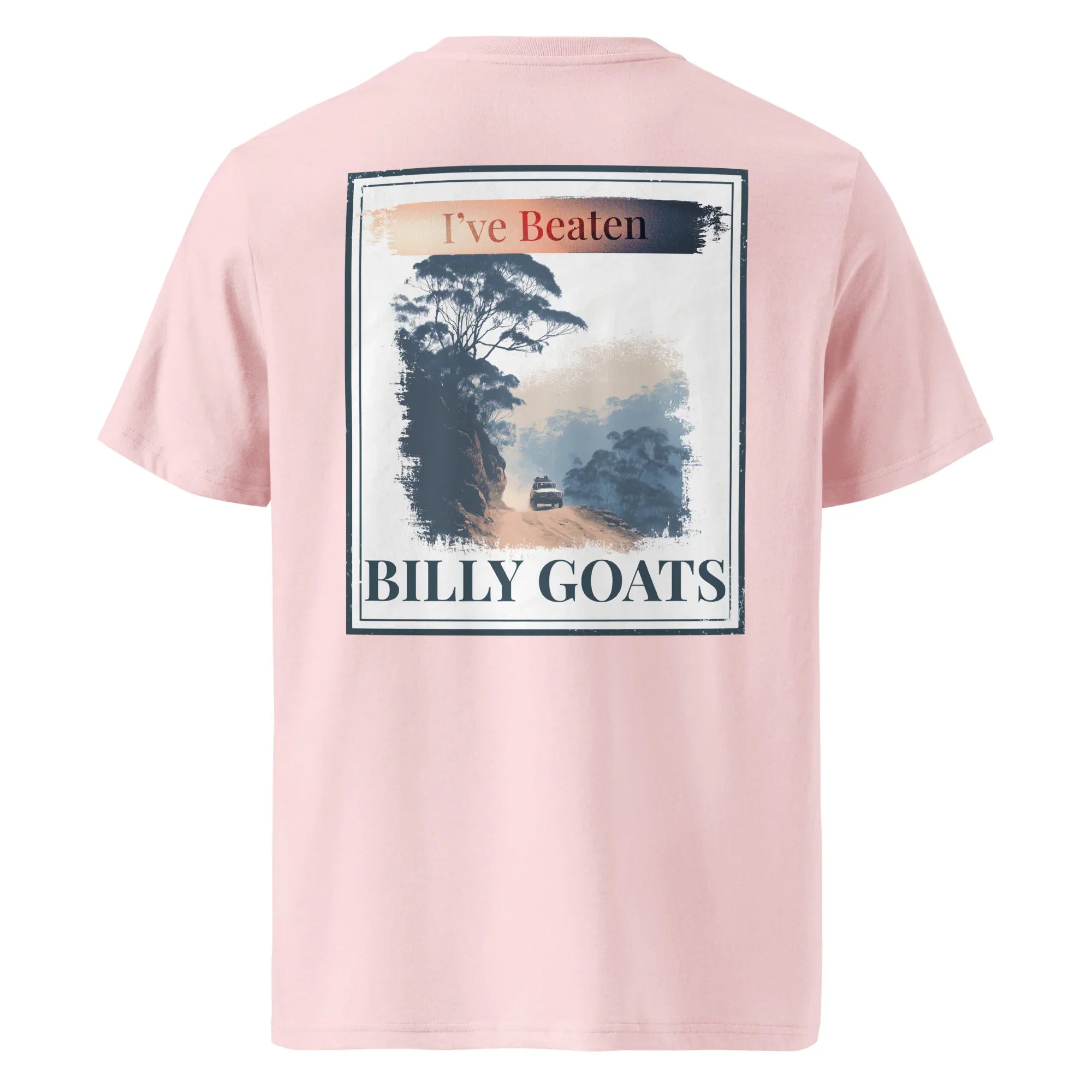 Organic Tee back print: 'Billy Goats' panel on light pink