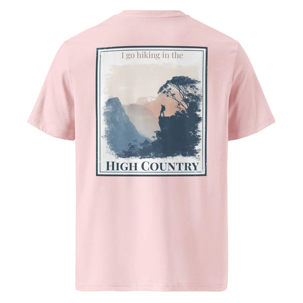 T-shirt biologique rose, imprime « High Country » au dos