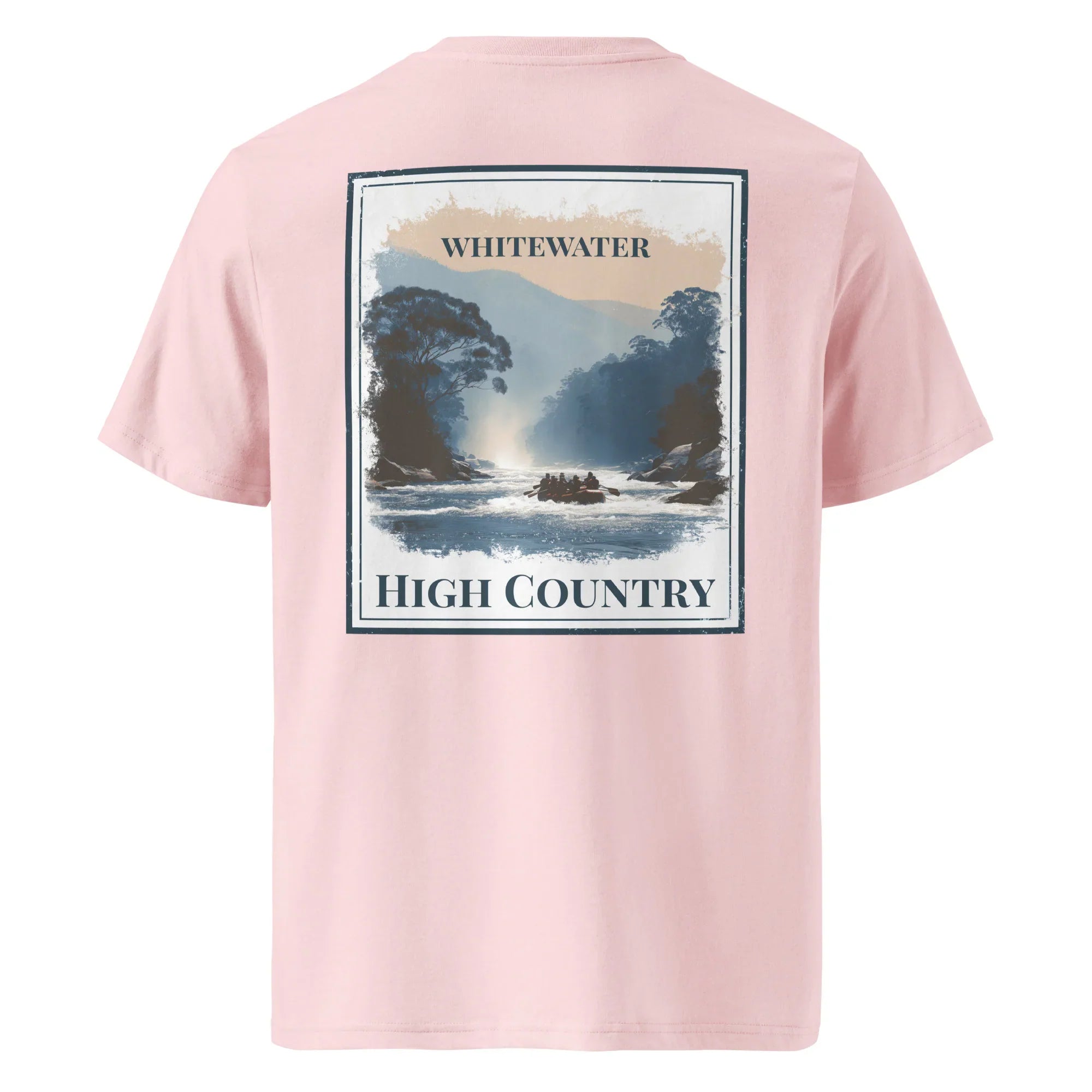 Organic Tee pale pink, back graphic “WHITEWATER HIGH COUNTRY”