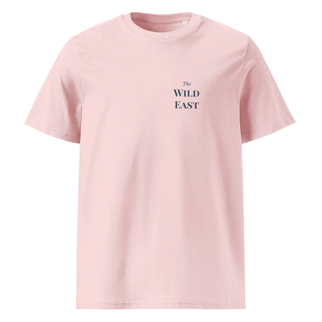 Organic Tee - The Wild East, cotton pink; small front logo text.
