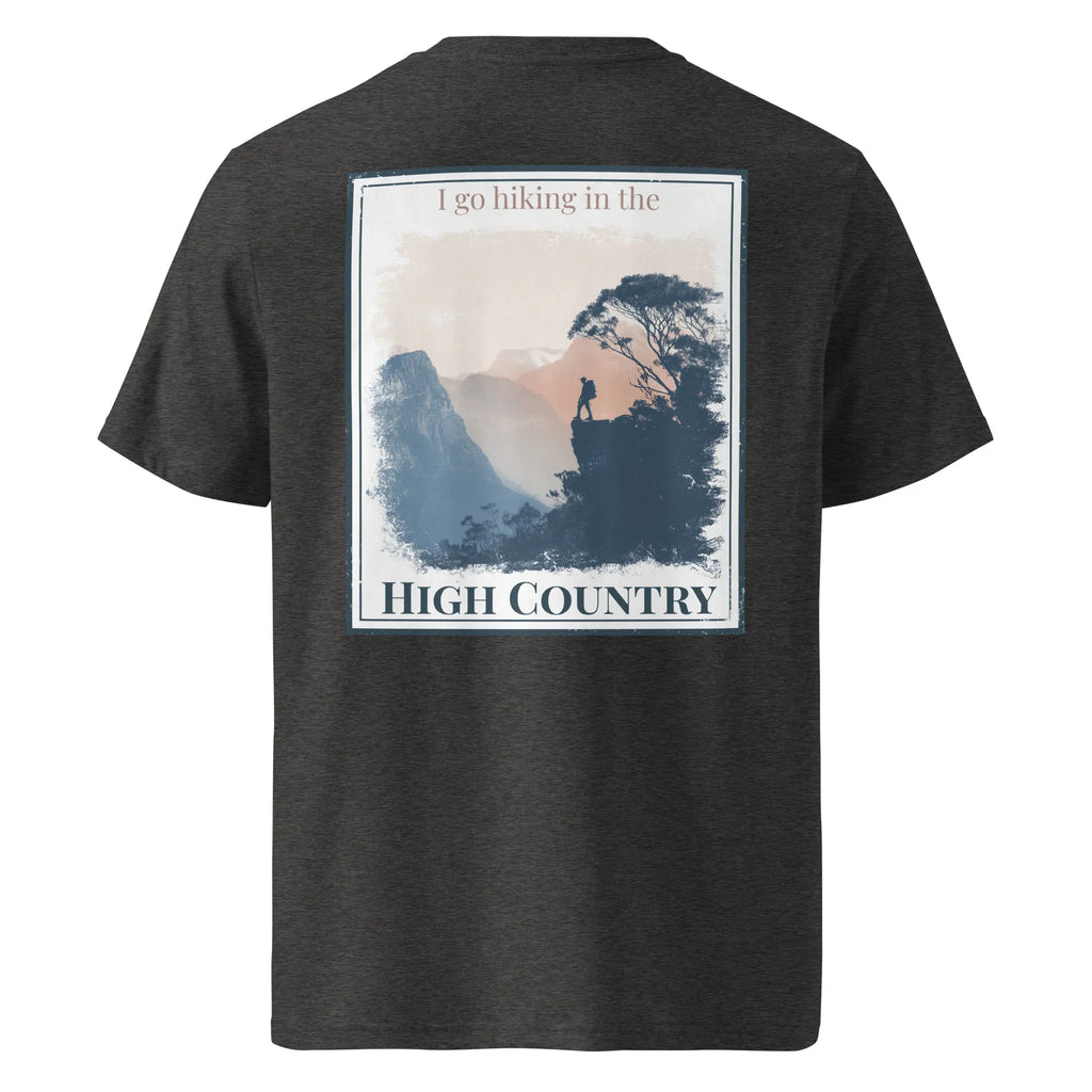 Anthracite grey T-shirt with 'HIGH COUNTRY' back hiking graphic