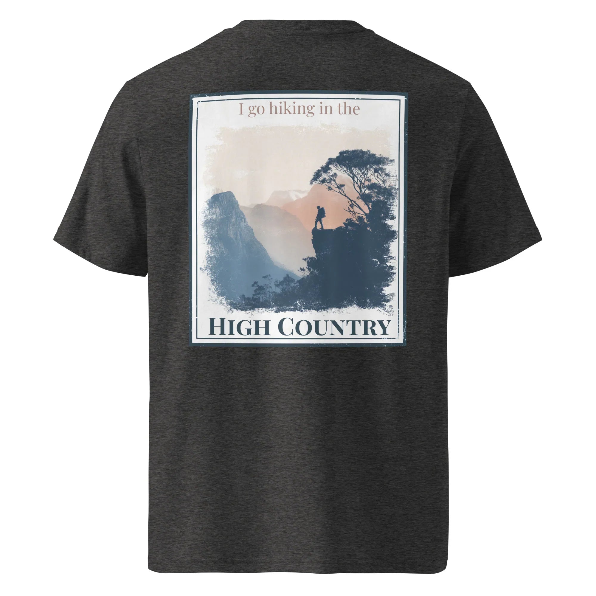 Anthracite grey T-shirt with 'HIGH COUNTRY' back hiking graphic