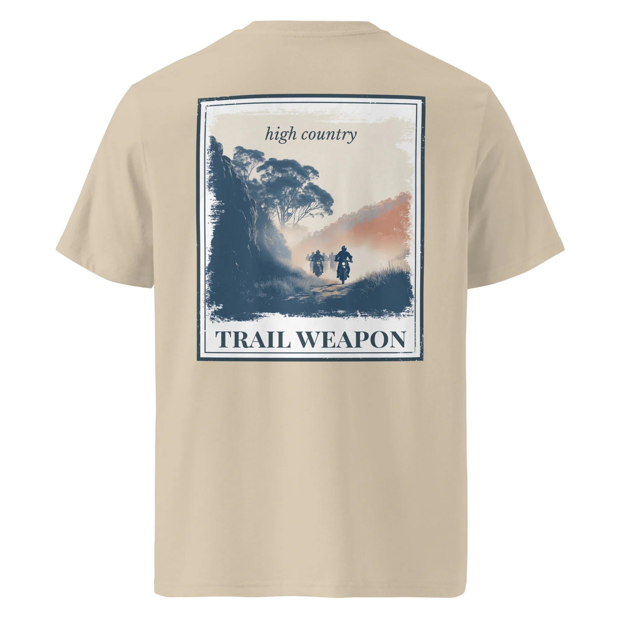 Organic tee, khaki/beige with front “Trail Weapon” graphic