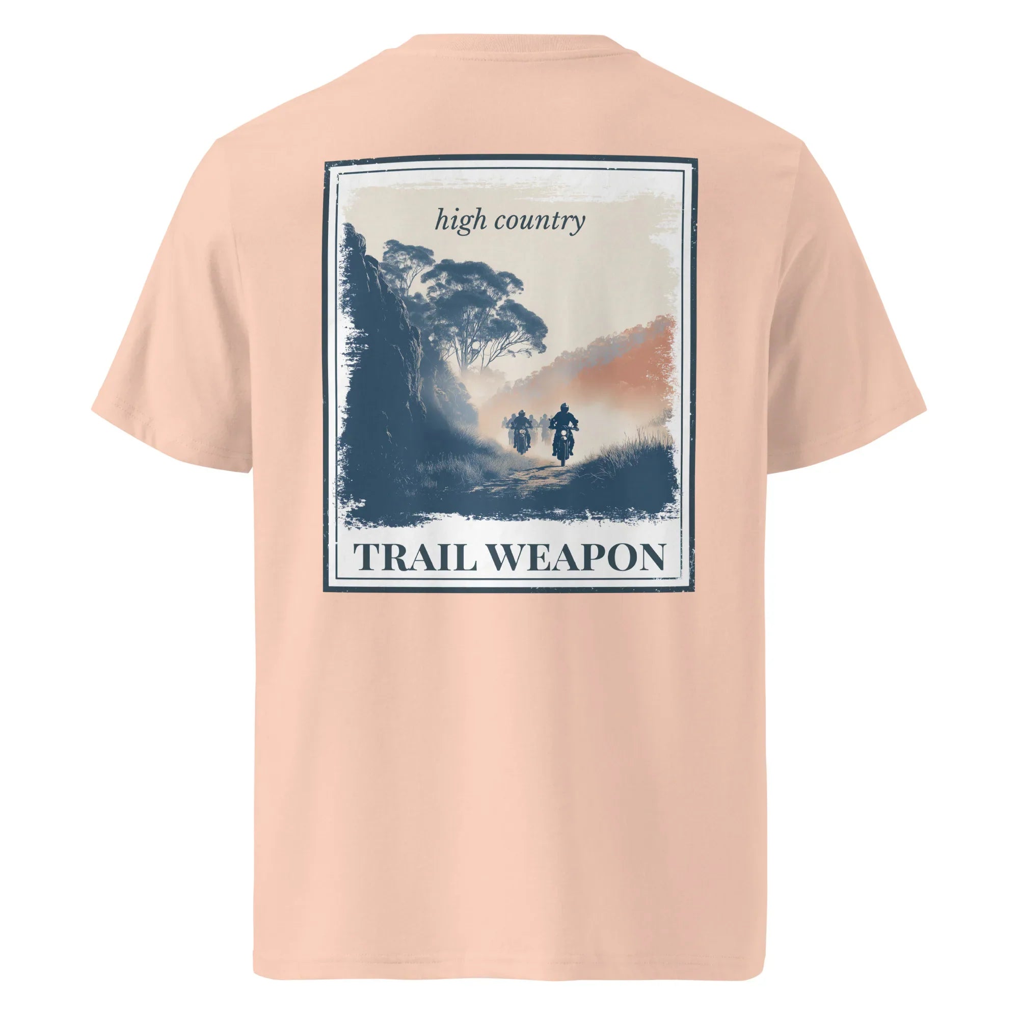 Organic tee, peach with back “Trail Weapon” graphic