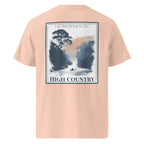 Organic Tee in hellem Pfirsichrosa mit „HIGH COUNTRY“ Rücken-Print und Kajak-Motiv