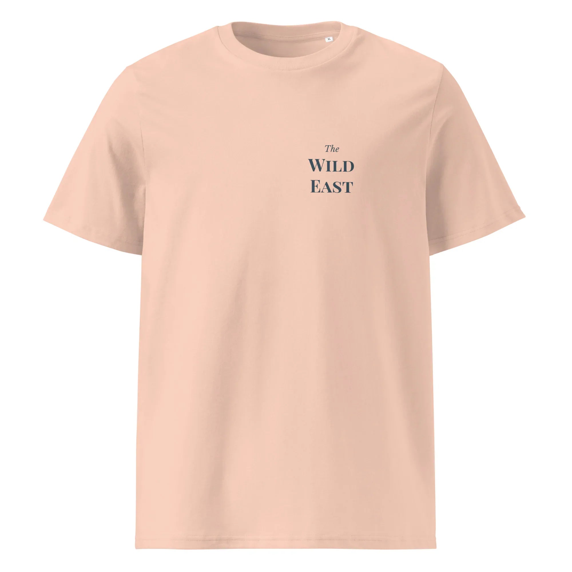 Organic Tee - The Wild East, peach; small front logo text.