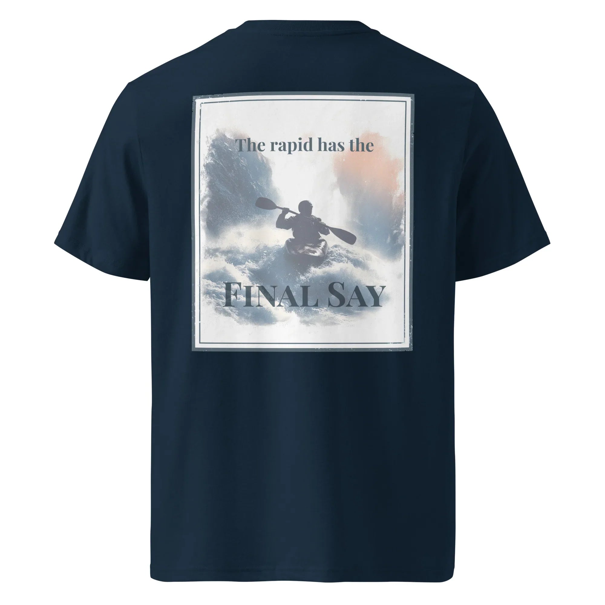 Organic tee back (French navy): crew-neck T-shirt with “FINAL SAY” square graphic