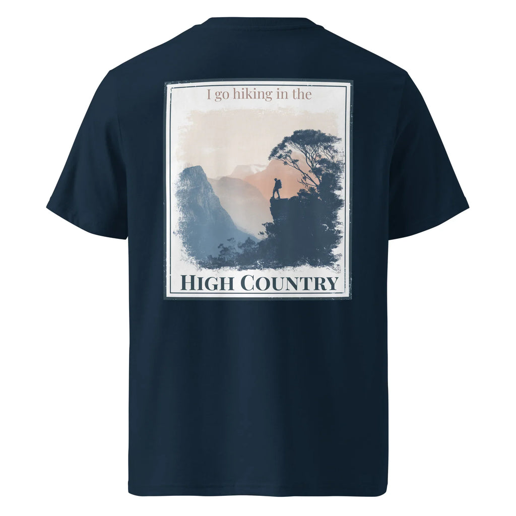 Navy T-shirt with 'HIGH COUNTRY' back hiking graphic