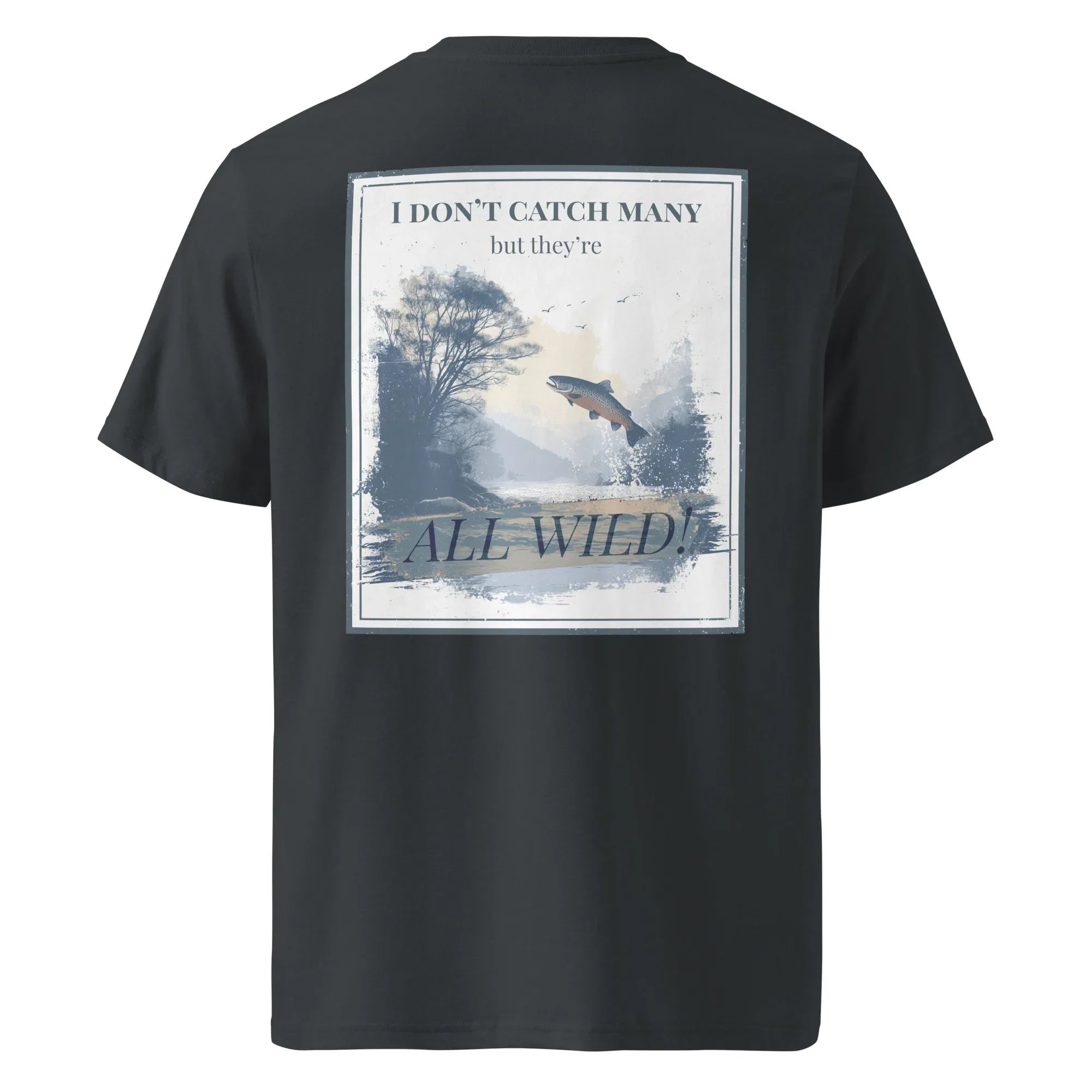 Black T-shirt mit Rücken-Print: Delfin über Text „ALL WILD“