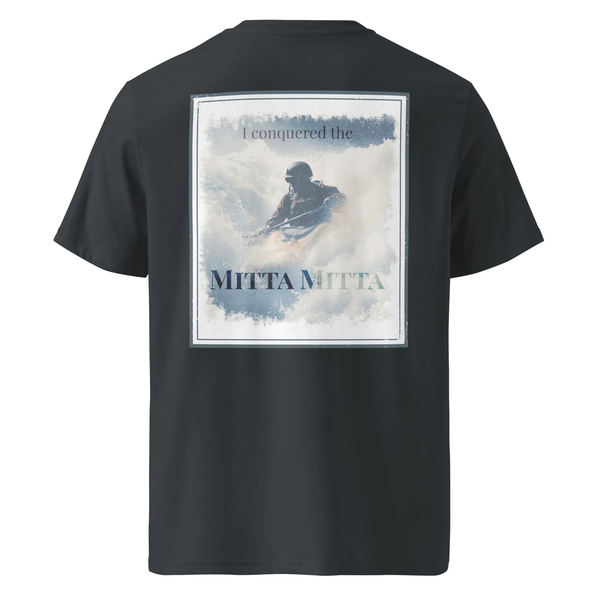 Organic Tee (Black) - back graphic print with “I conquered the Mitta Mitta”