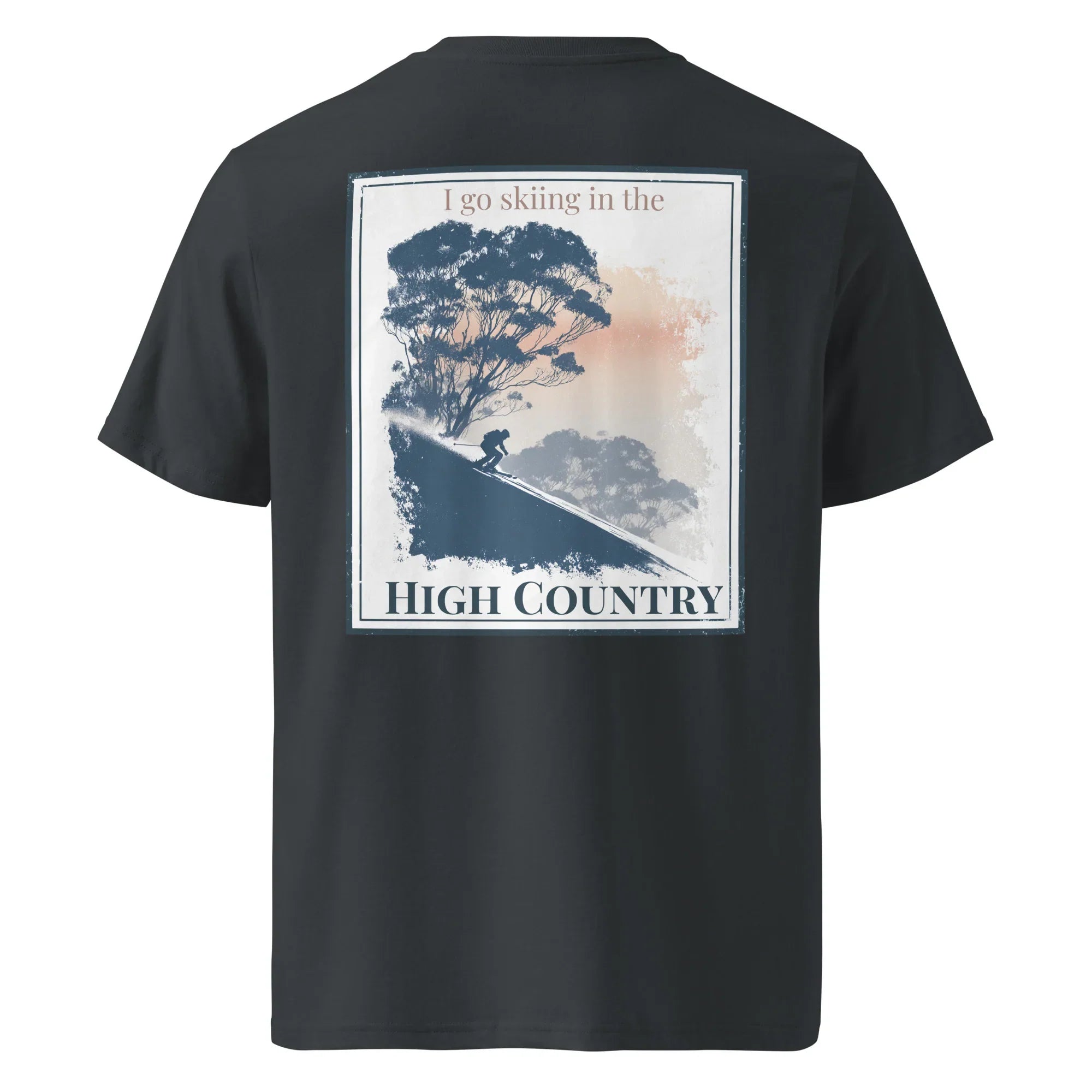 Organic Tee Black mit Rückendruck „I go skiing in the High Country“