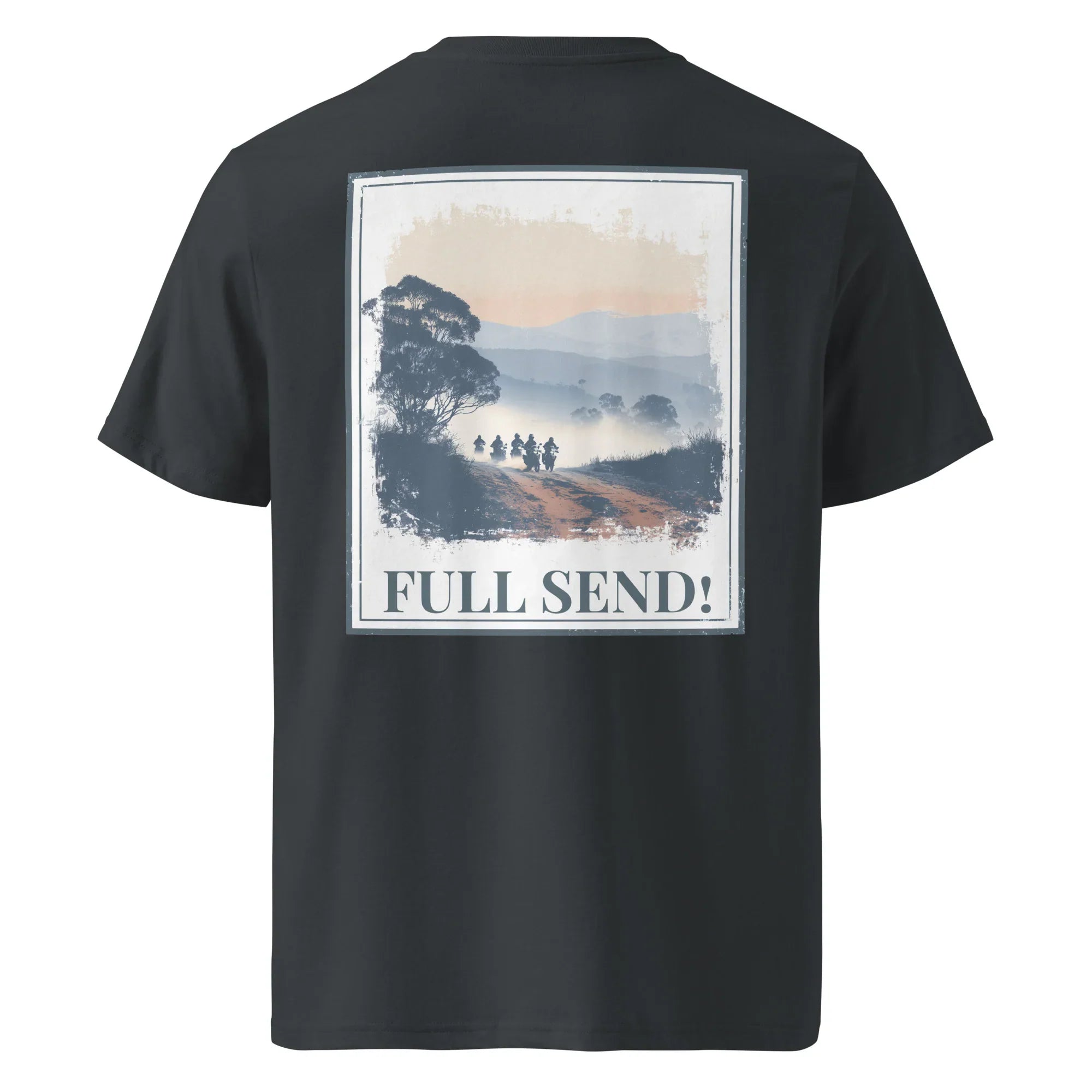 Organic Tee Black, back graphic with “FULL SEND!” text
