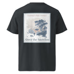 Organic T-shirt, black, back graphic print with snowy landscape in framed panel