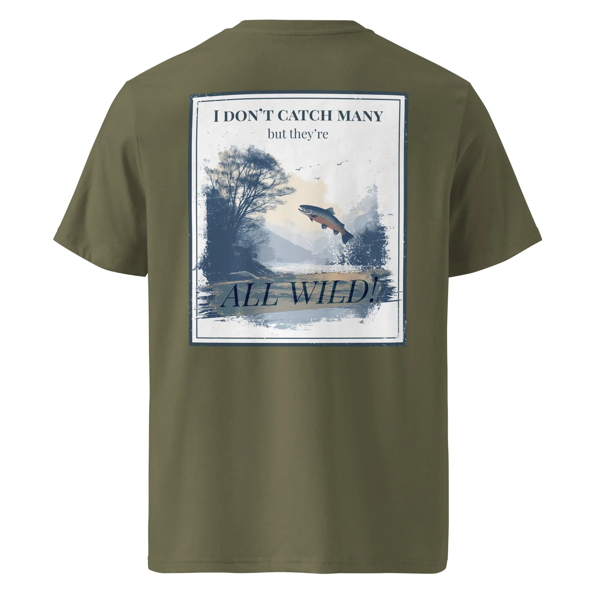Khaki T-Shirt mit Rücken-Print „ALL WILD“ und Delfinmotiv