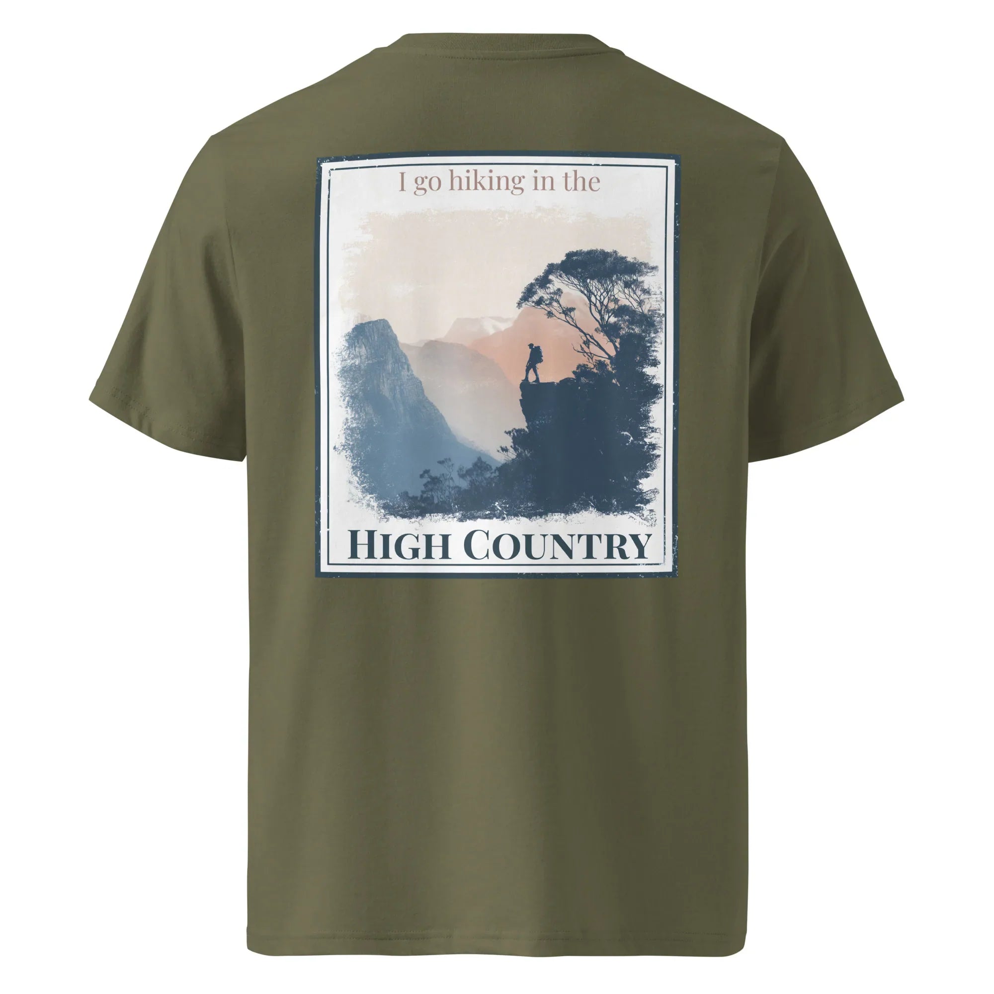 T-shirt biologique vert olive, imprime « High Country » au dos