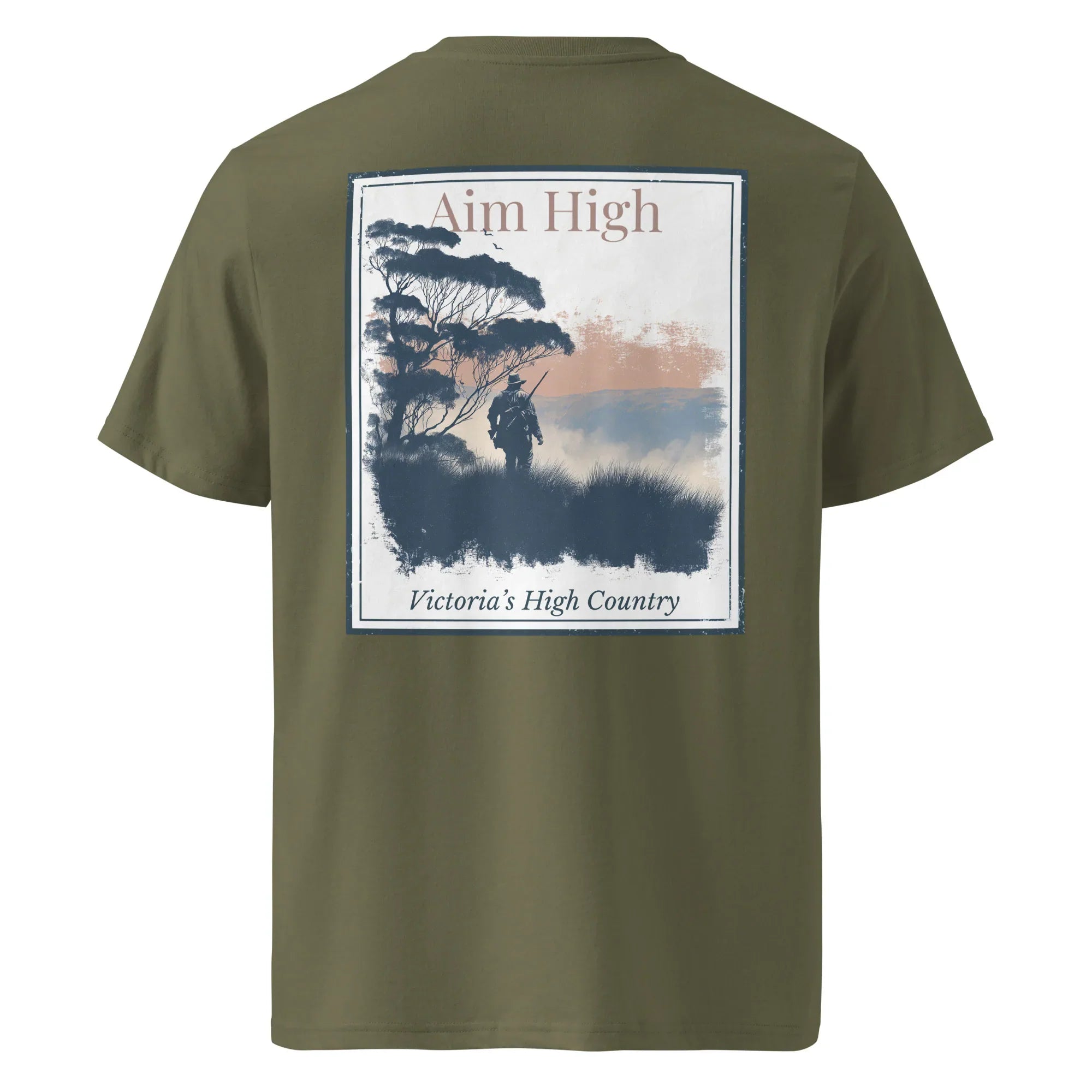 Organic T-Shirt Aim High (Khaki) – back photo-style print