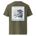 Organic T-shirt, olive, back graphic print with snowy landscape in framed panel