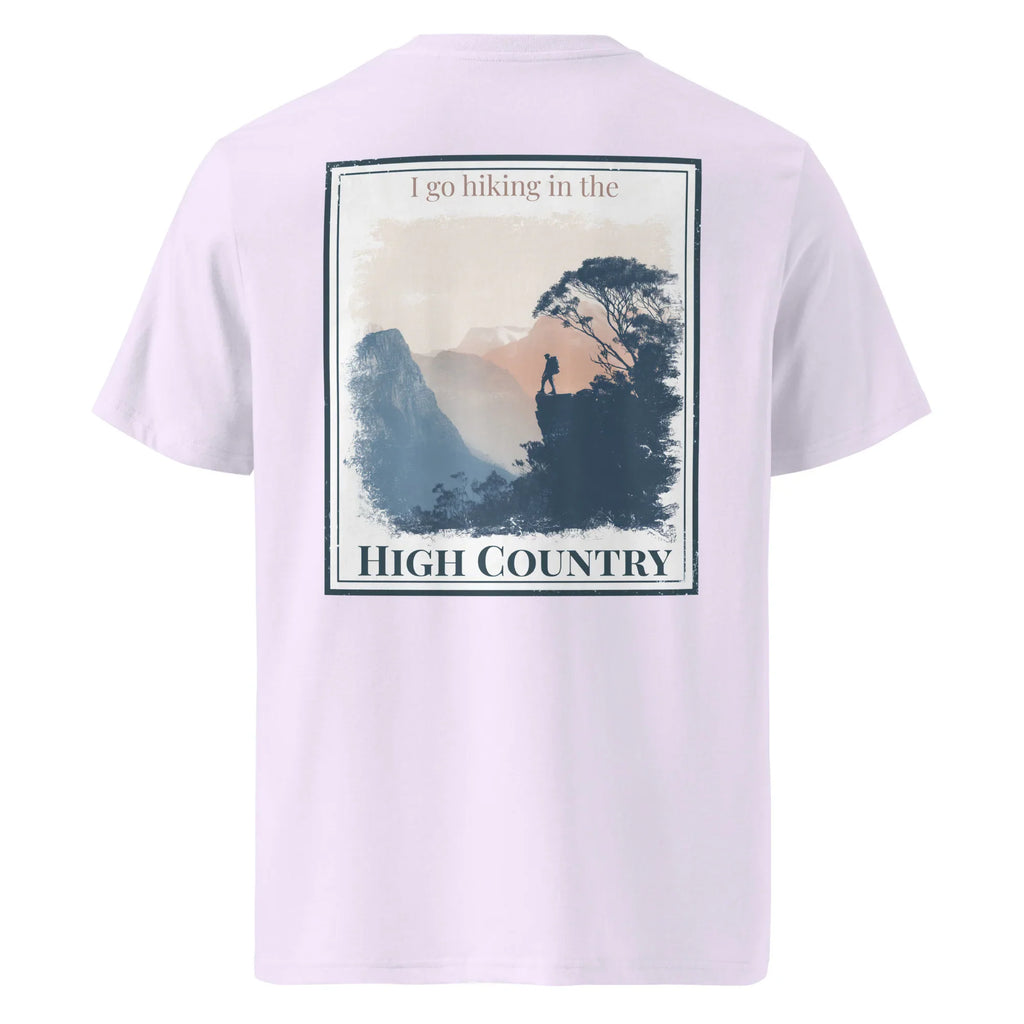 Lavender Organic T-shirt, back graphic 'High Country'