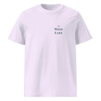 Lavender organic crew-neck T-shirt with centered Wild East logo print